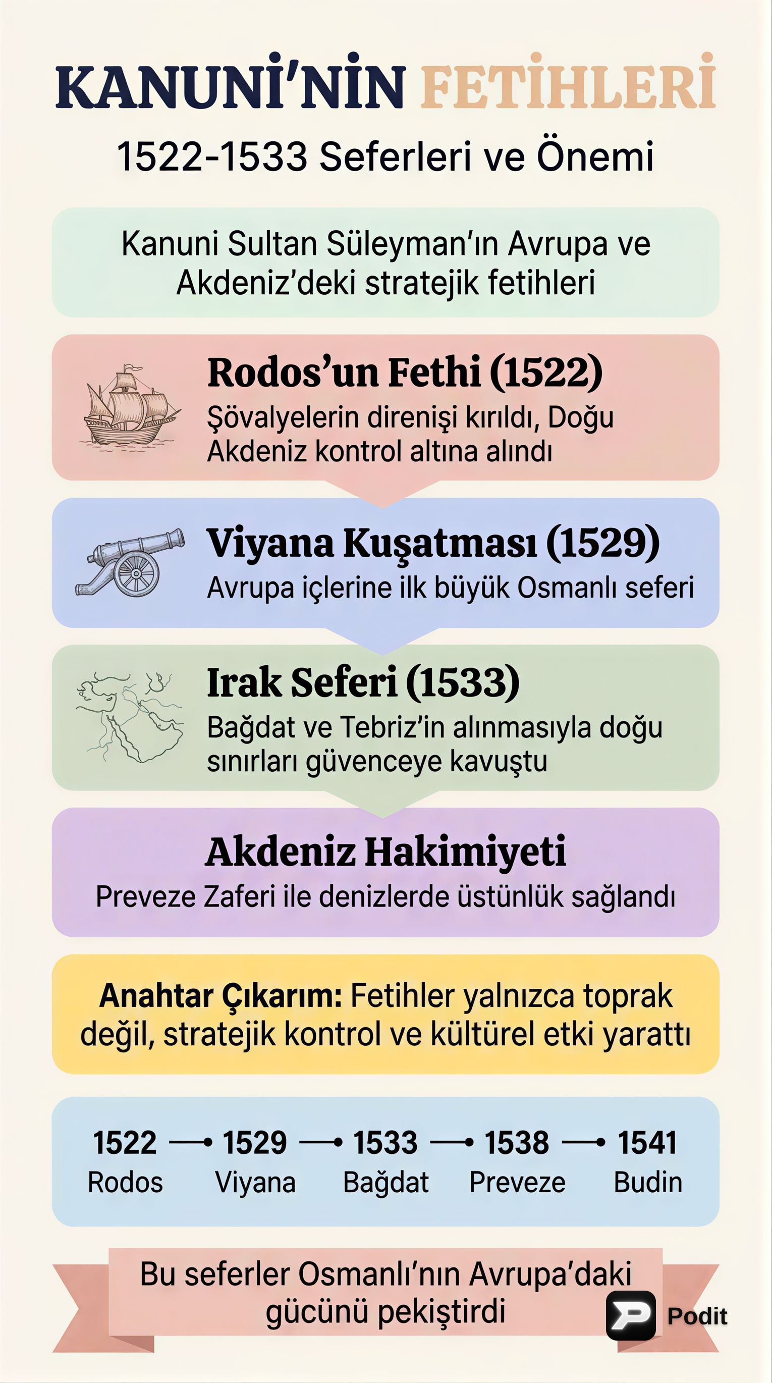 Kanuni Sultan Süleyman Dönemi Önemli Olayları - görsel özet infografik