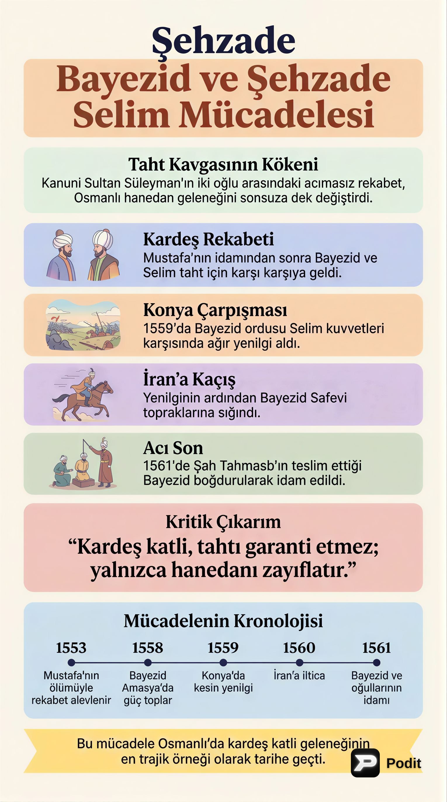 Şehzade Bayezid ve Şehzade Selim Taht Mücadelesi - görsel özet infografik