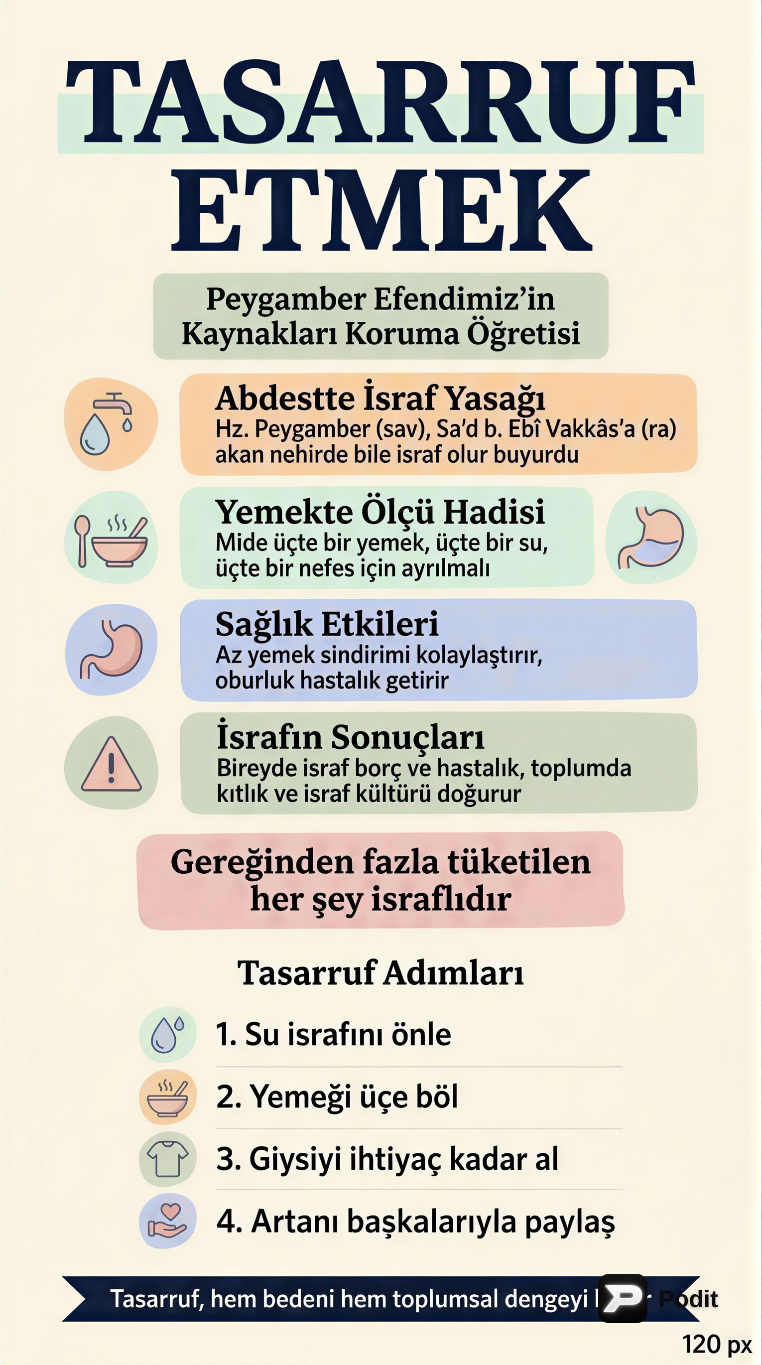 Peygamberimizden Tasarruf ve İsraf Öğütleri - görsel özet infografik