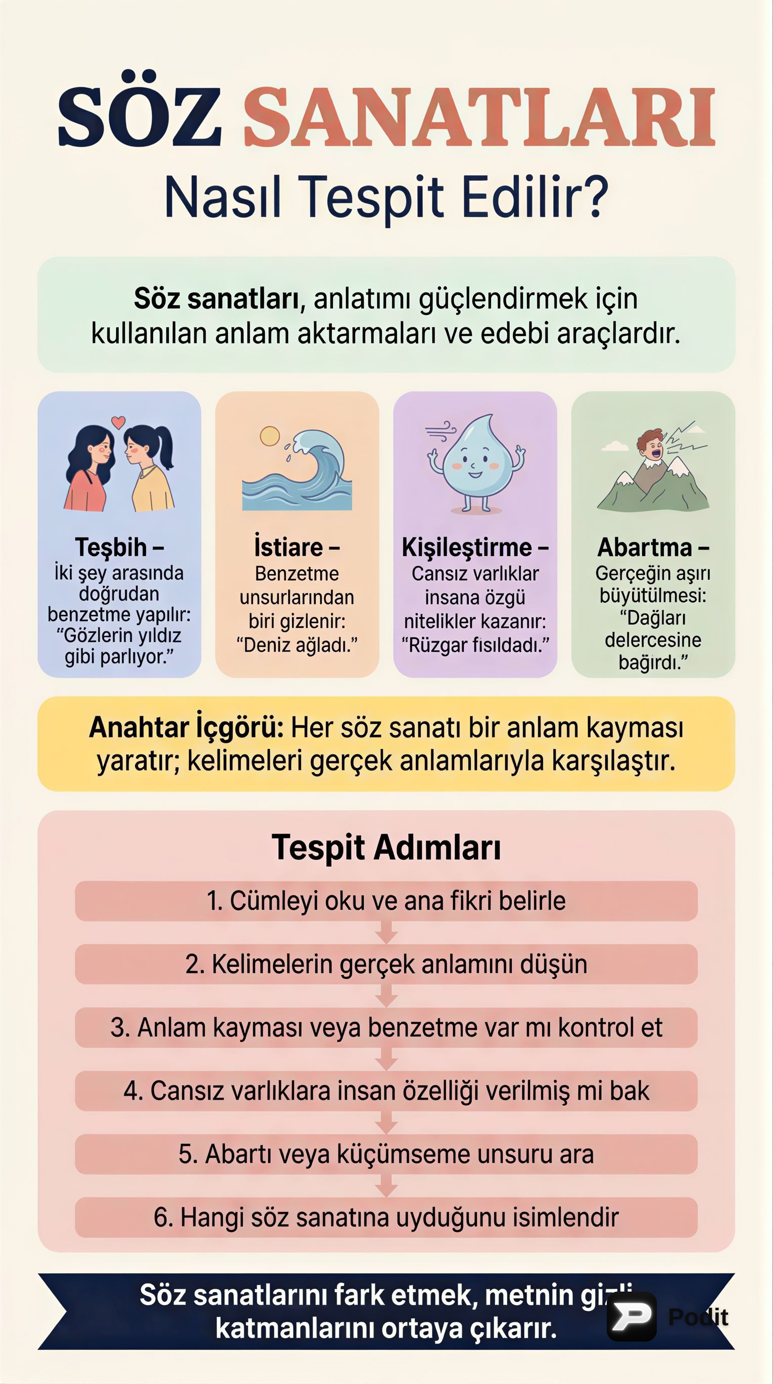 Söz Sanatları ve Tespit Yöntemleri - görsel özet infografik