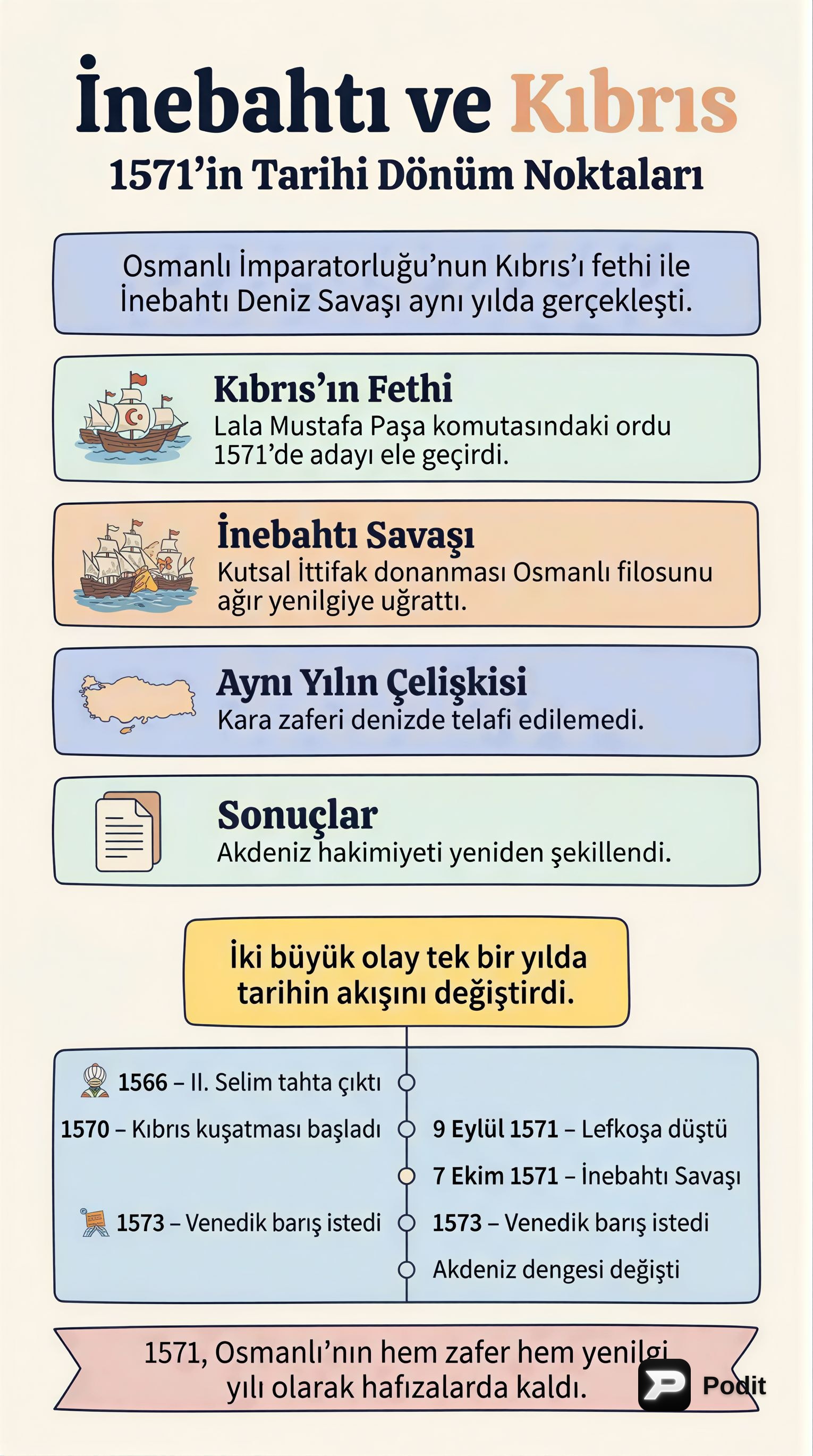 Kıbrıs'ın Fethi ve İnebahtı Deniz Muharebesi - görsel özet infografik