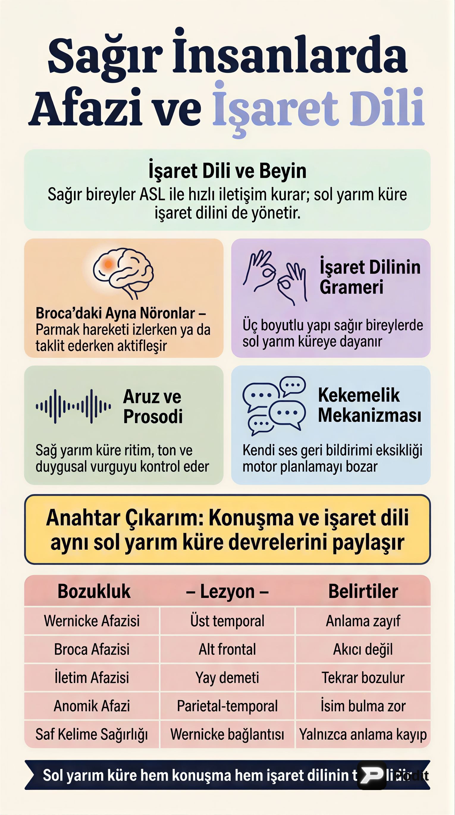 Dilin Beyin Mekanizmaları: İşaret Dili, Prosodi ve Afazi - görsel özet infografik