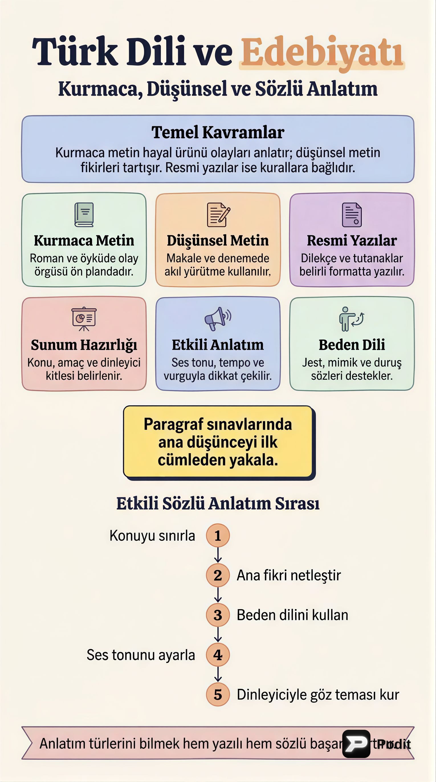 Türk Dili ve Edebiyatında Anlatım Becerileri - görsel özet infografik