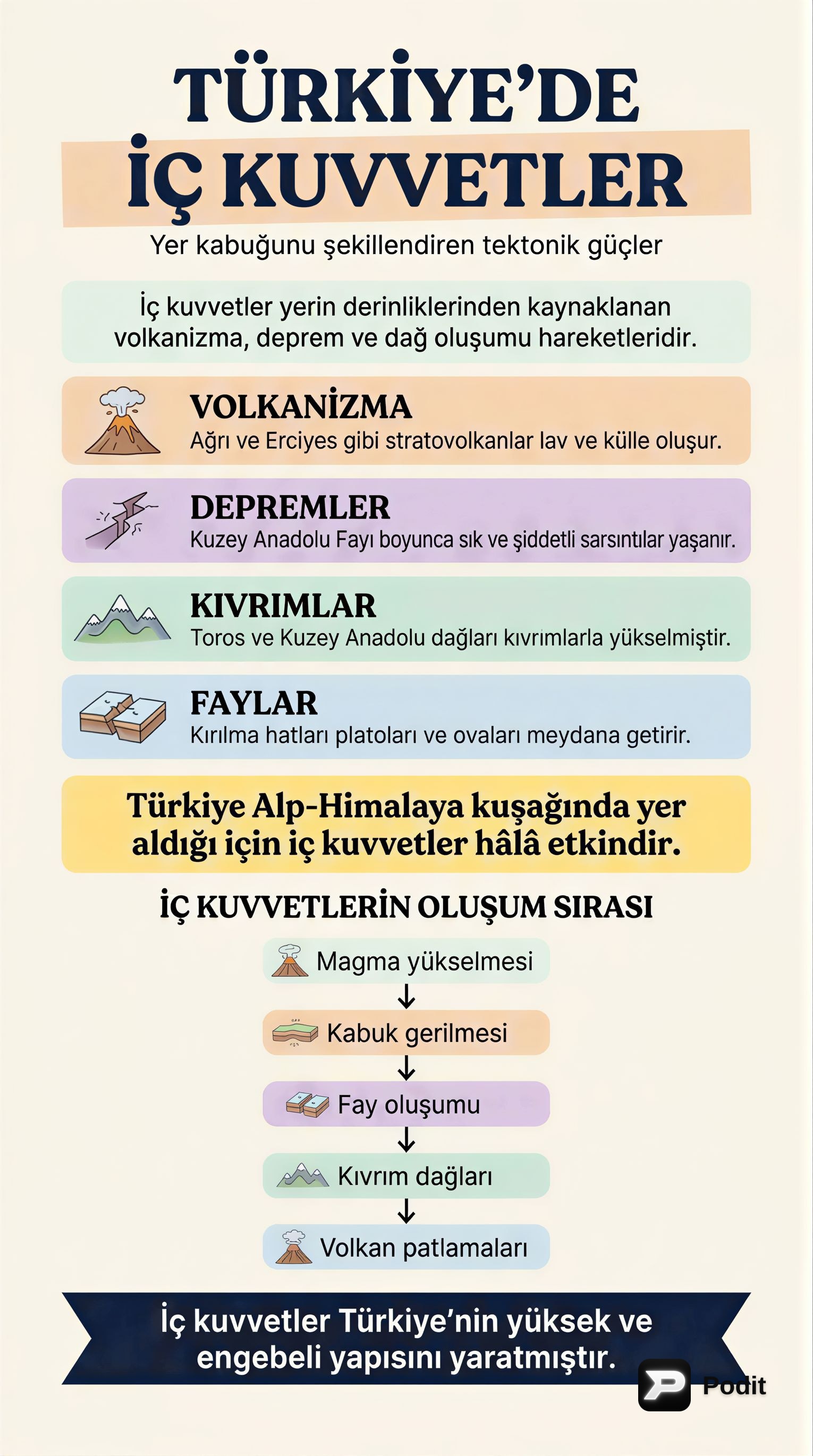 Türkiye'nin Jeomorfolojik Şekillenmesinde İç Kuvvetler - görsel özet infografik