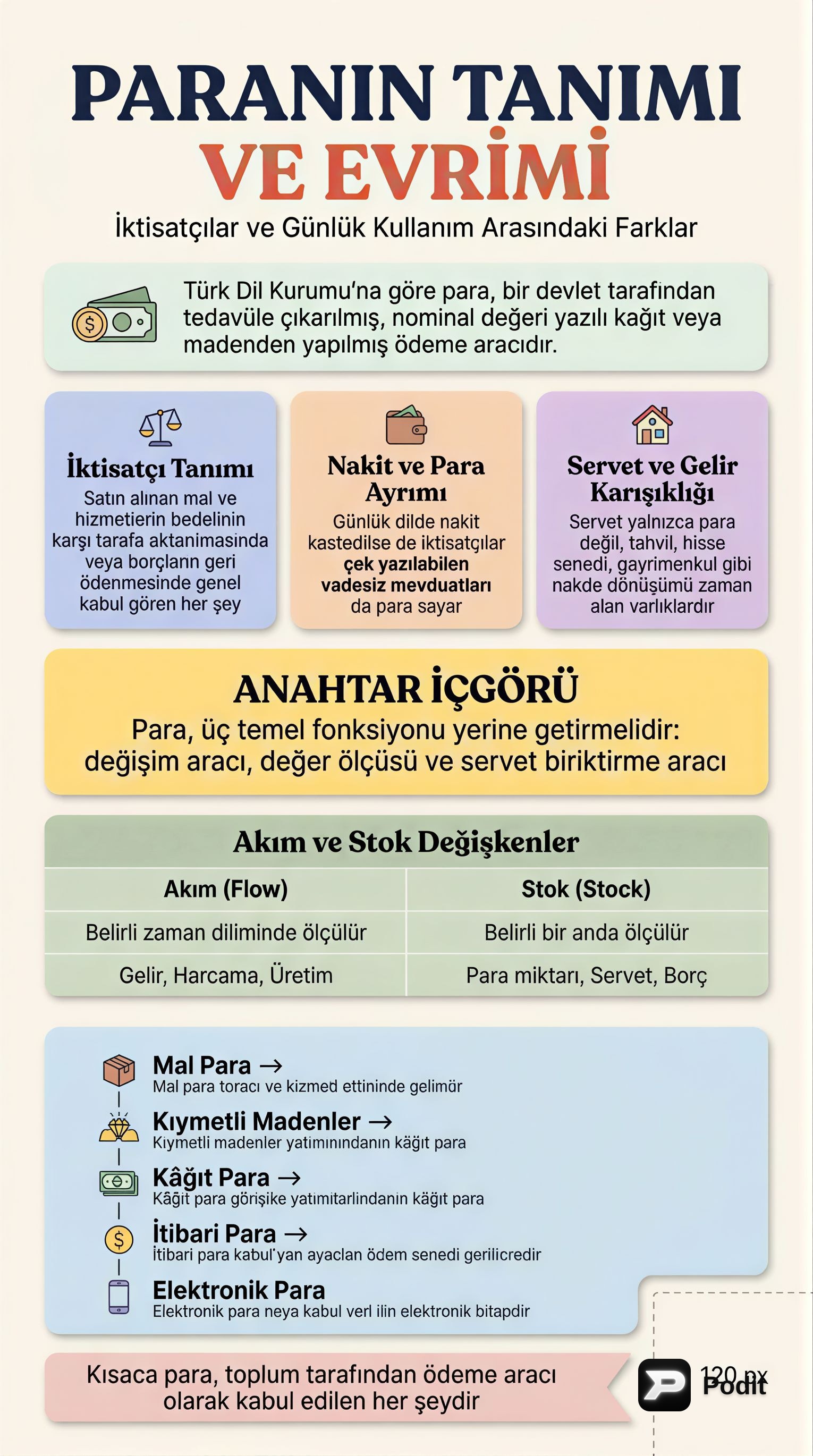 Paranın Tanımı, Fonksiyonları ve Evrimi - görsel özet infografik