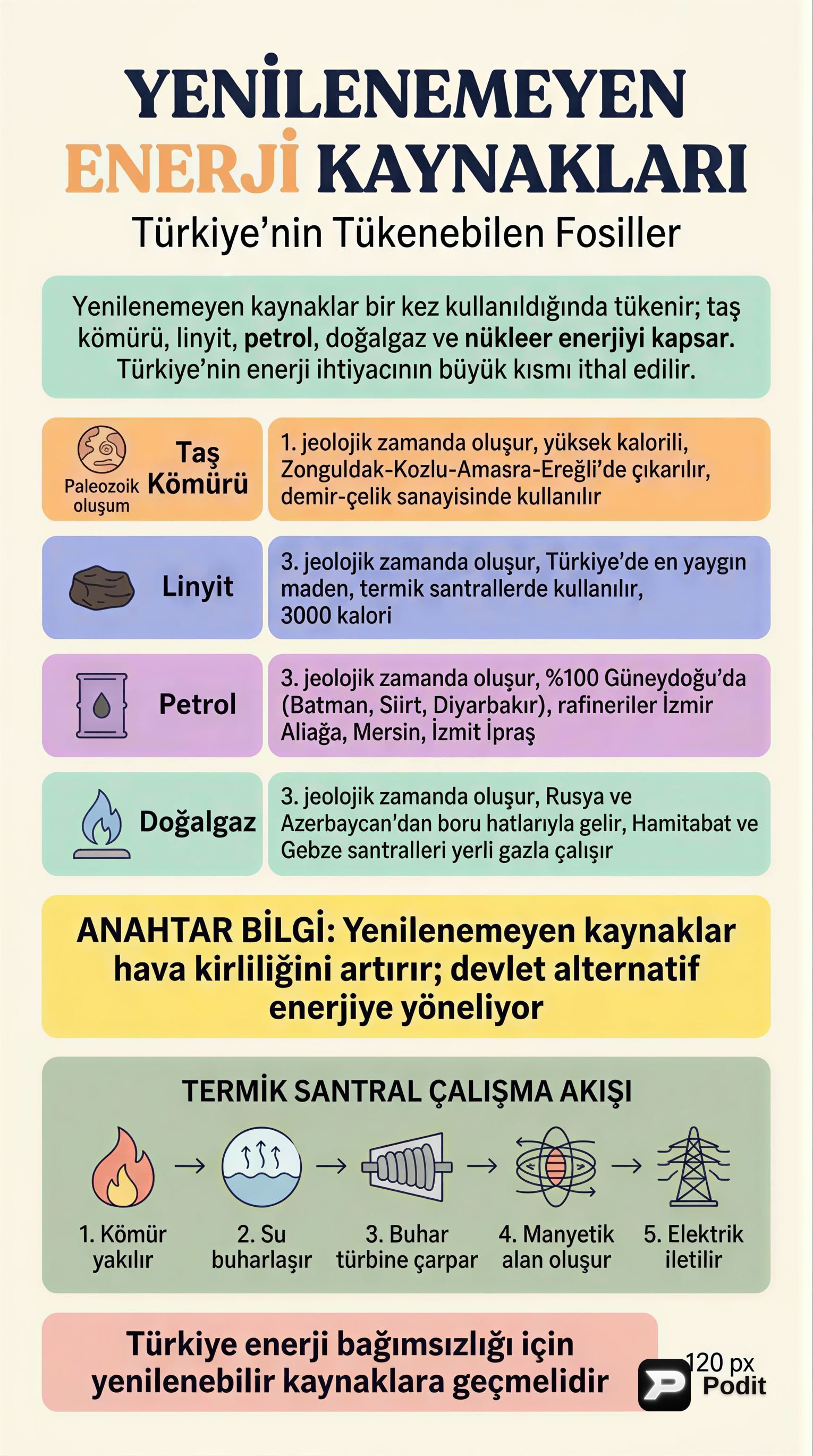 Türkiye'nin Yenilenemeyen Enerji Kaynakları - görsel özet infografik
