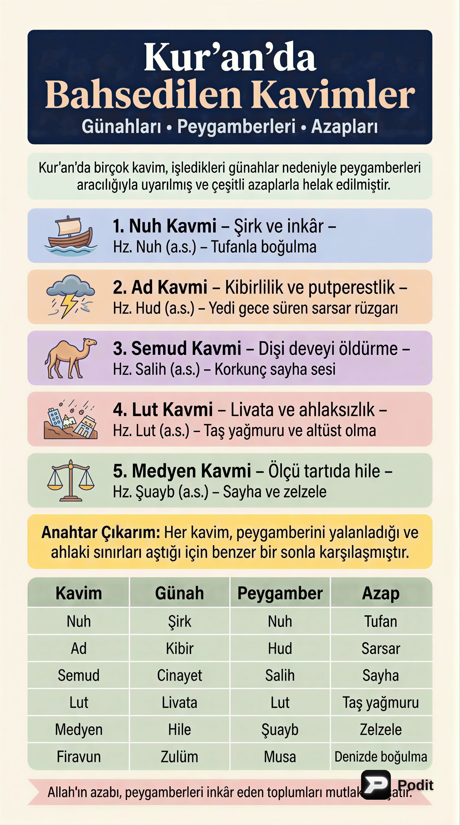 Kur'an'daki Kavimler: Günahlar, Peygamberler, Azaplar - görsel özet infografik