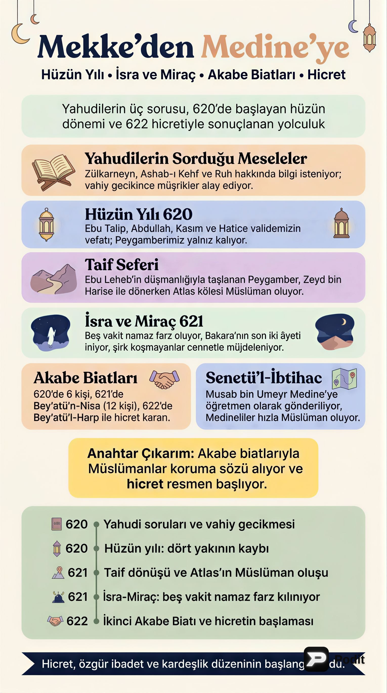 Mekke'den Medine'ye: Hicret Öncesi ve Sonrası Olaylar - görsel özet infografik