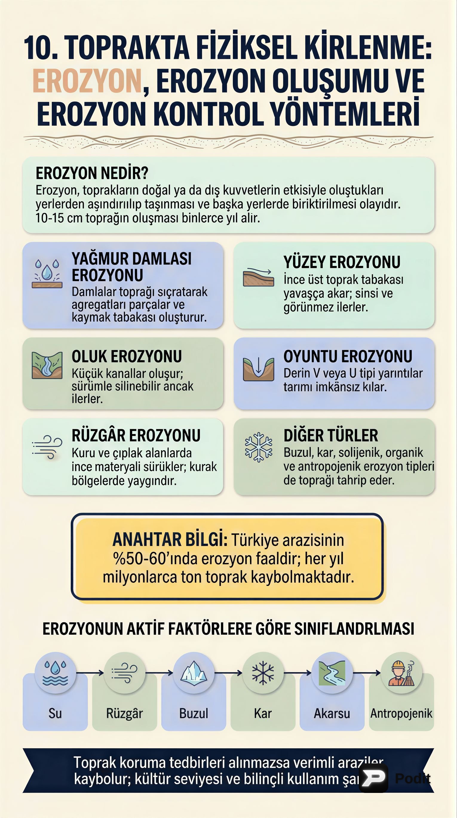 Toprakta Fiziksel Kirlenme: Erozyon ve Kontrol Yöntemleri - görsel özet infografik