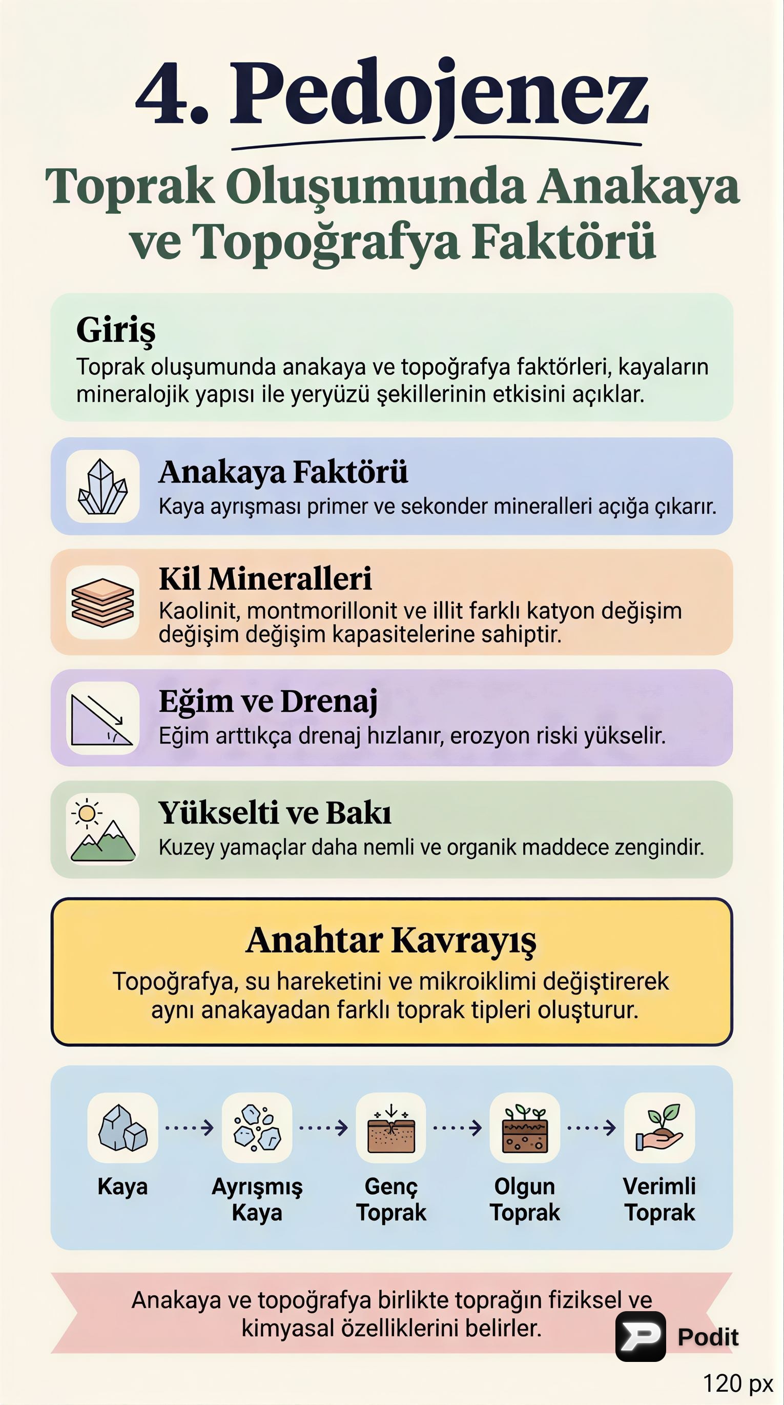 Pedojenez: Anakaya ve Topoğrafya Faktörleri - görsel özet infografik