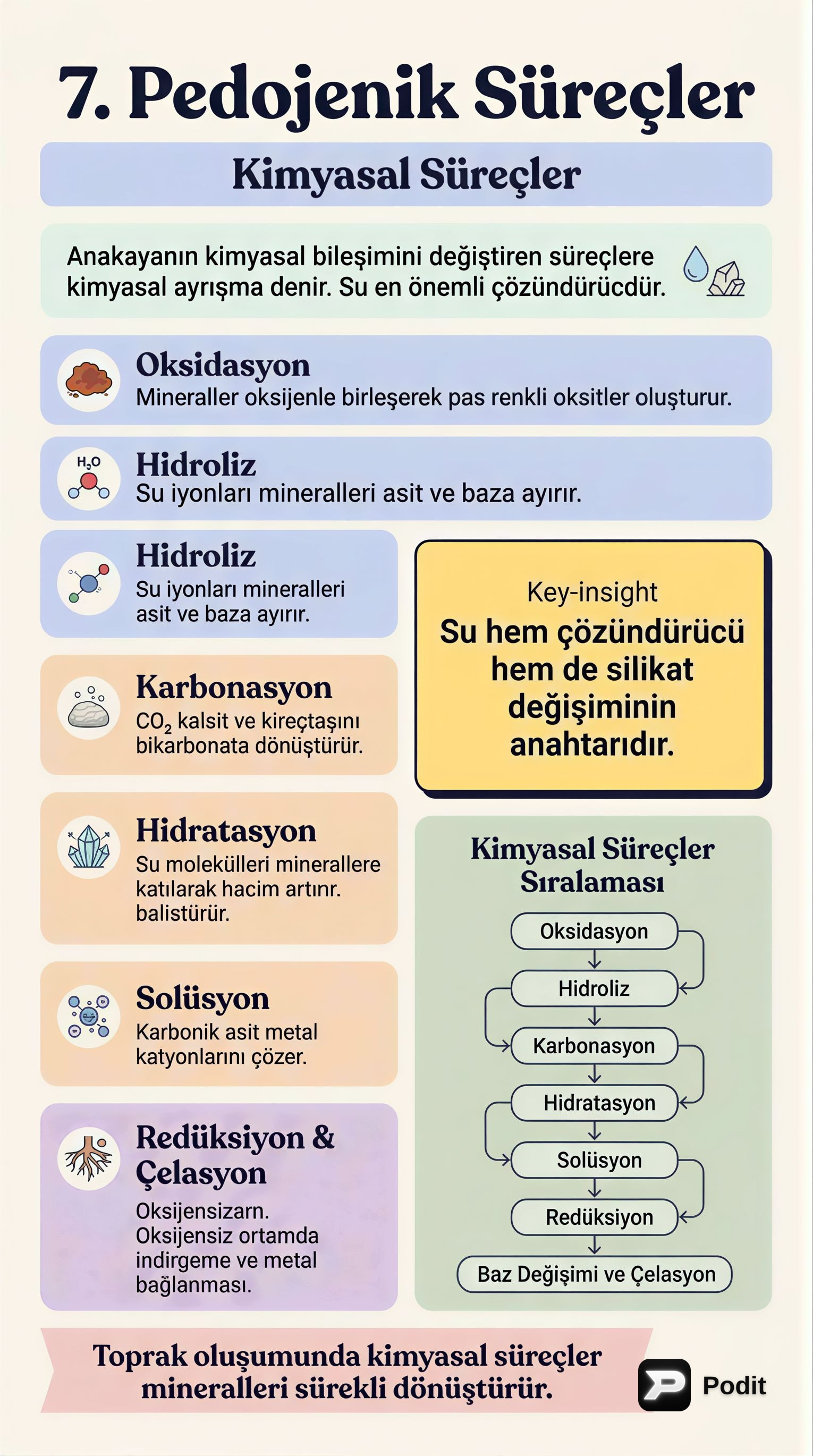 Pedojenik Süreçler: Toprakta Kimyasal Ayrışma - görsel özet infografik