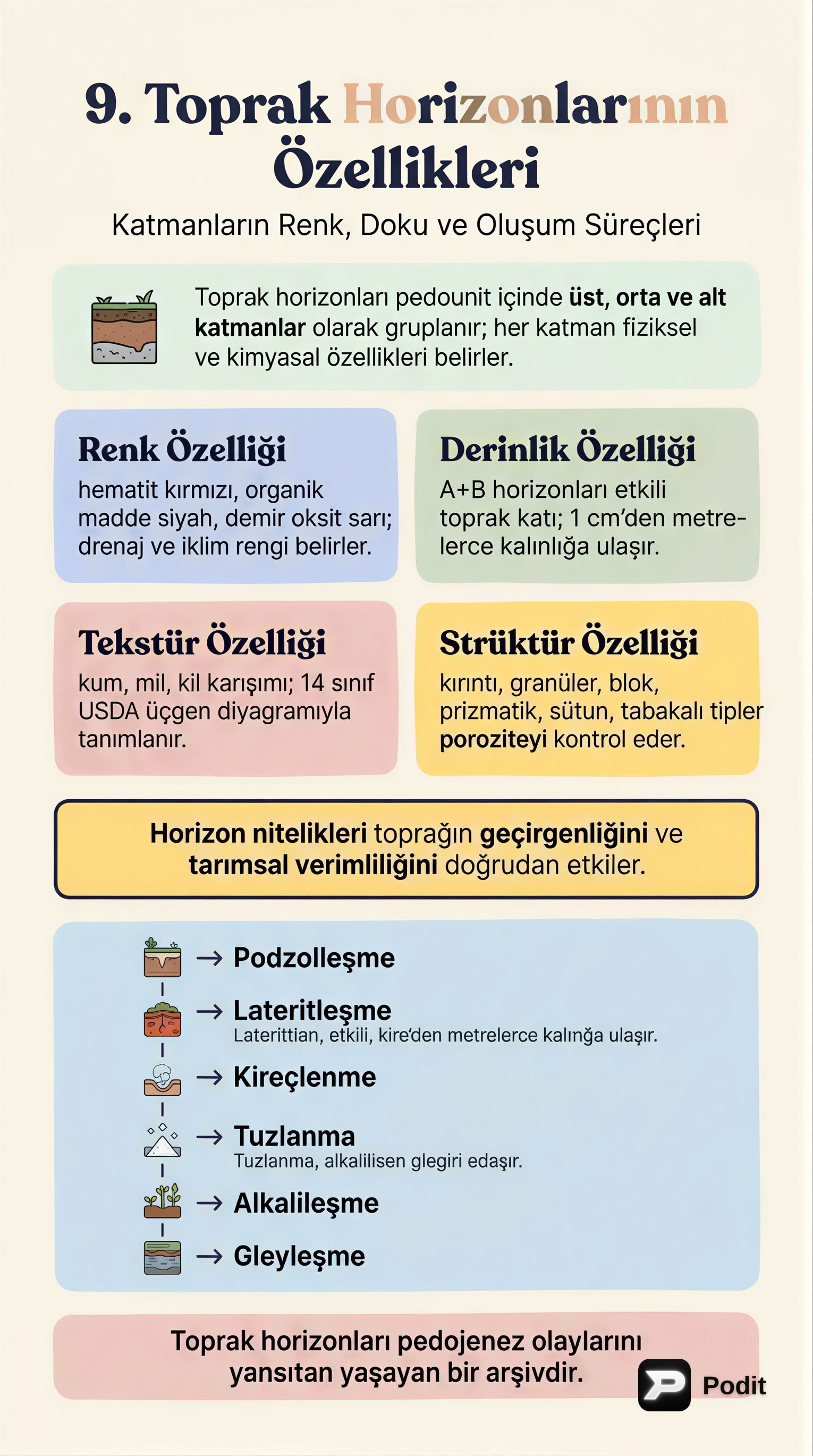 Toprak Horizonlarının Özellikleri ve Oluşum Süreçleri - görsel özet infografik