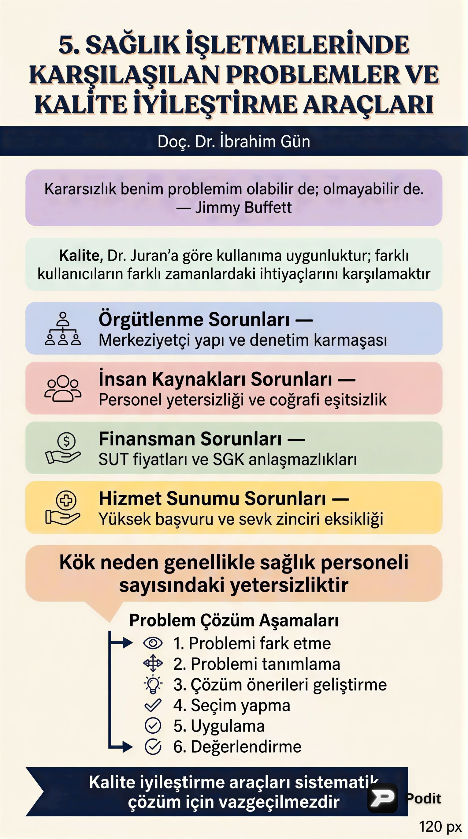 Sağlık İşletmelerinde Problemler ve Kalite İyileştirme Araçları - görsel özet infografik