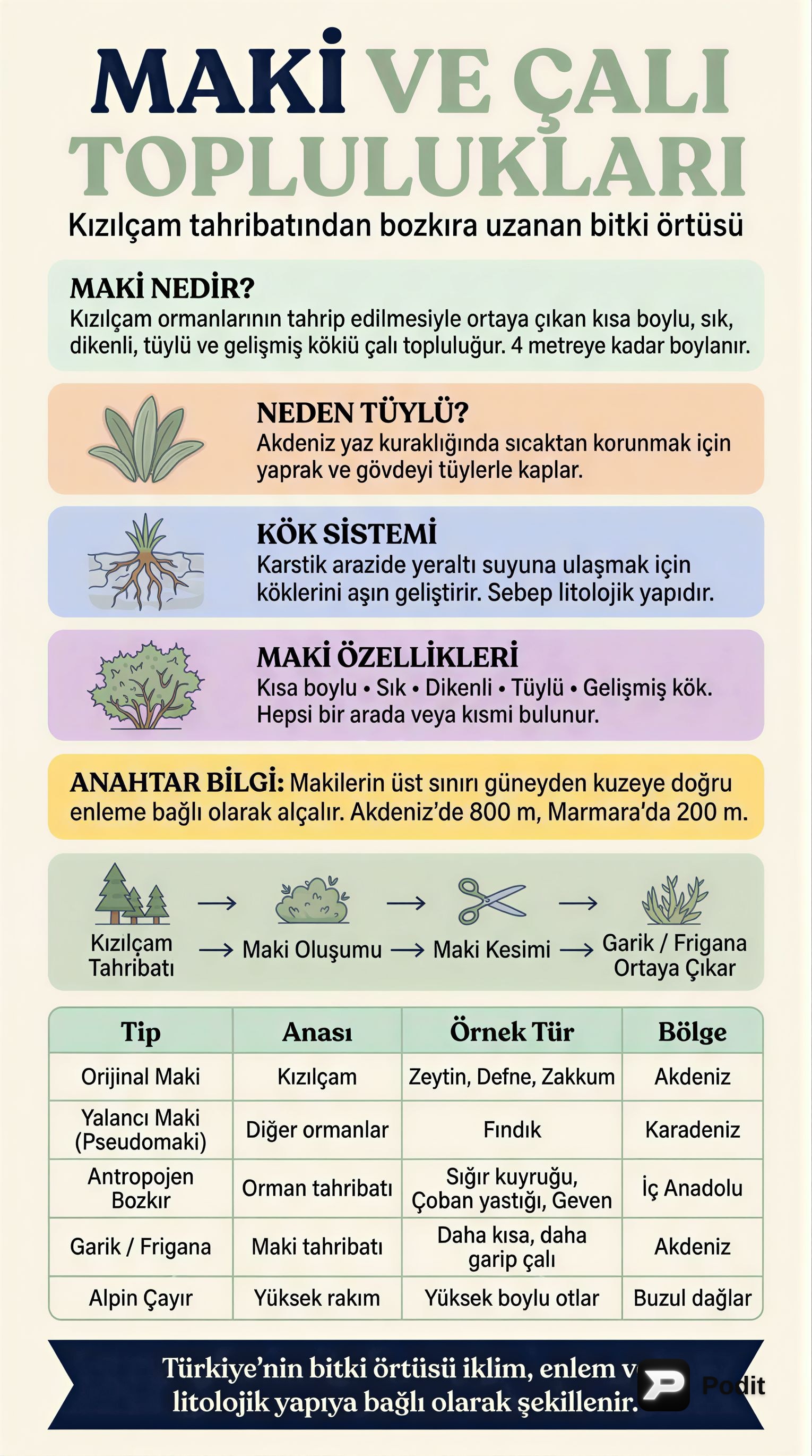 Türkiye'deki Bitki Toplulukları ve Flora Bölgeleri - görsel özet infografik