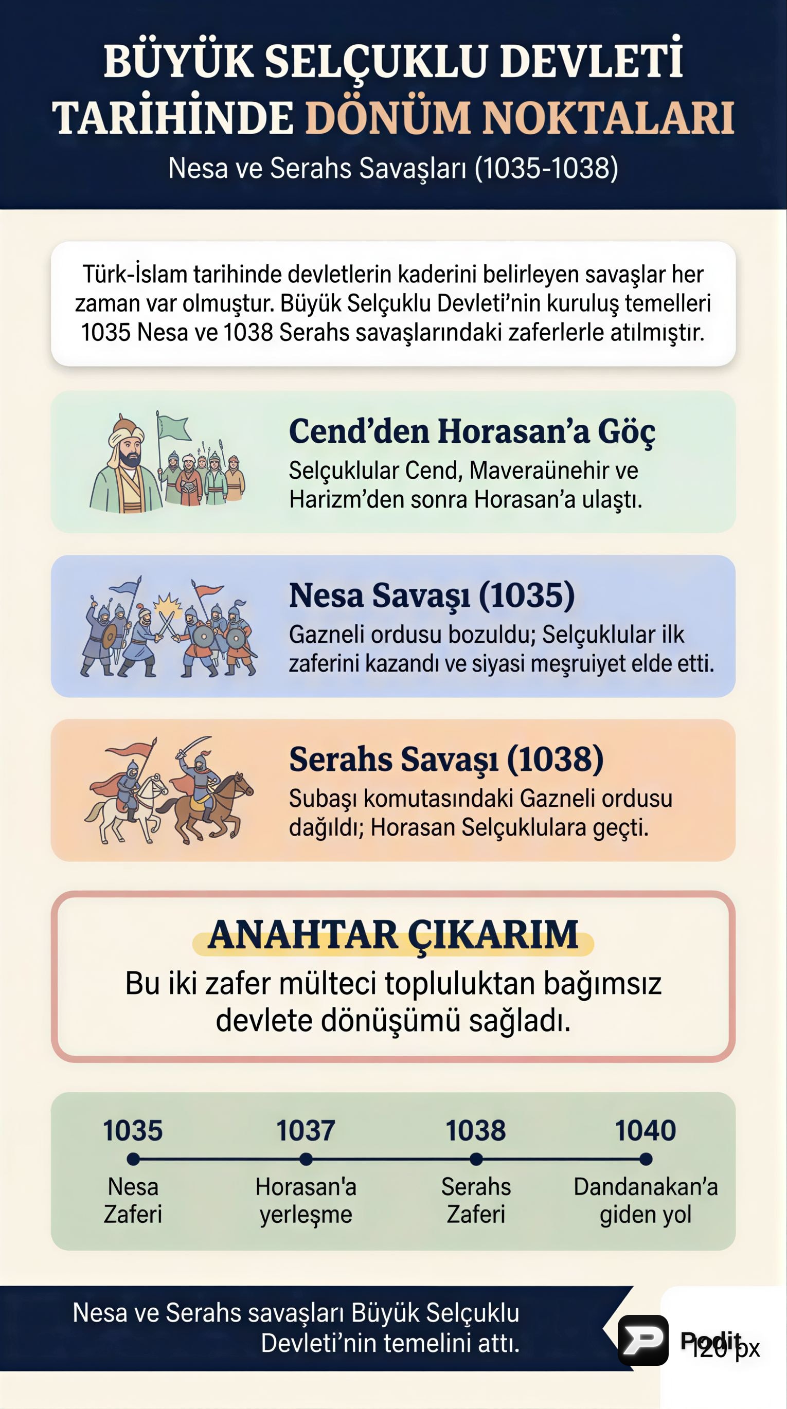 Büyük Selçuklu Devleti: Nesa ve Serahs Savaşları - görsel özet infografik