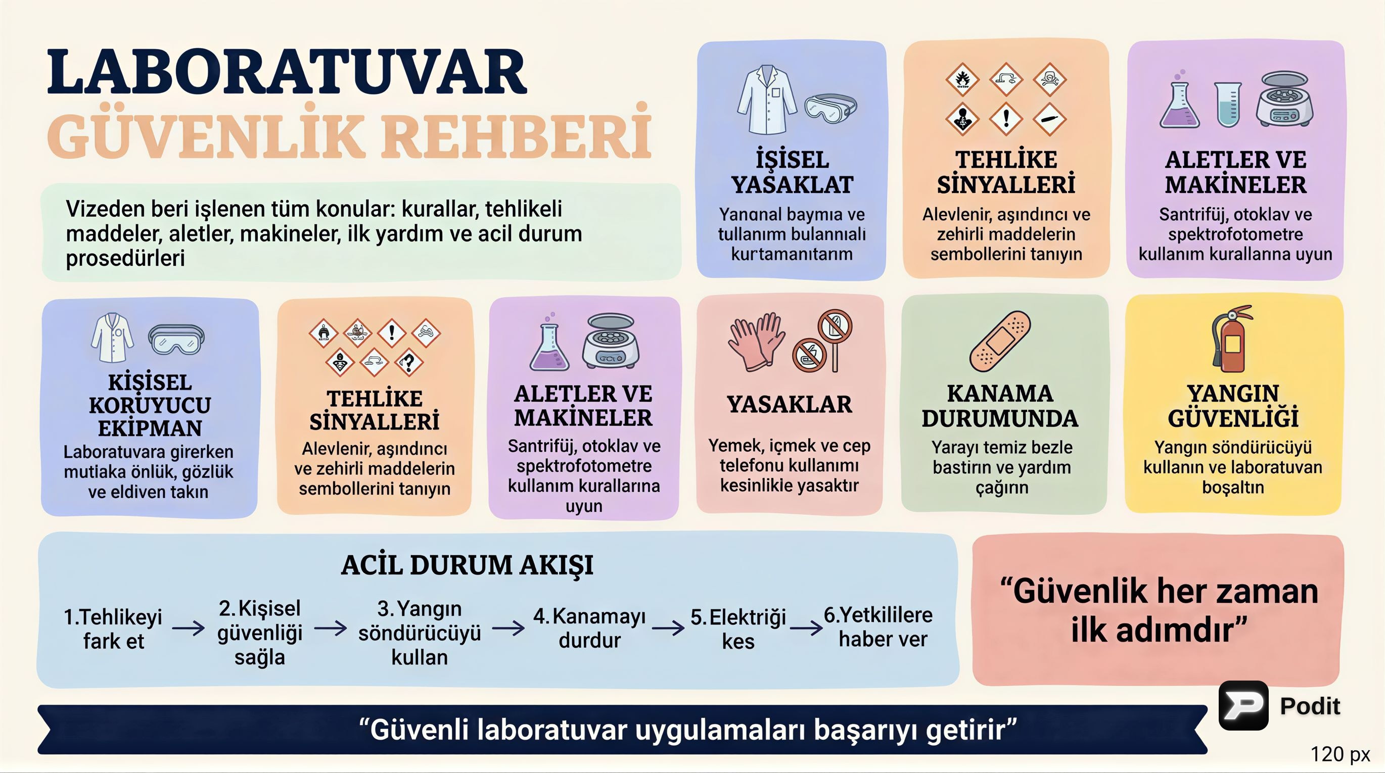 Laboratuvar Final Sınavı Rehberi: Güvenlikten İlk Yardıma - görsel özet infografik