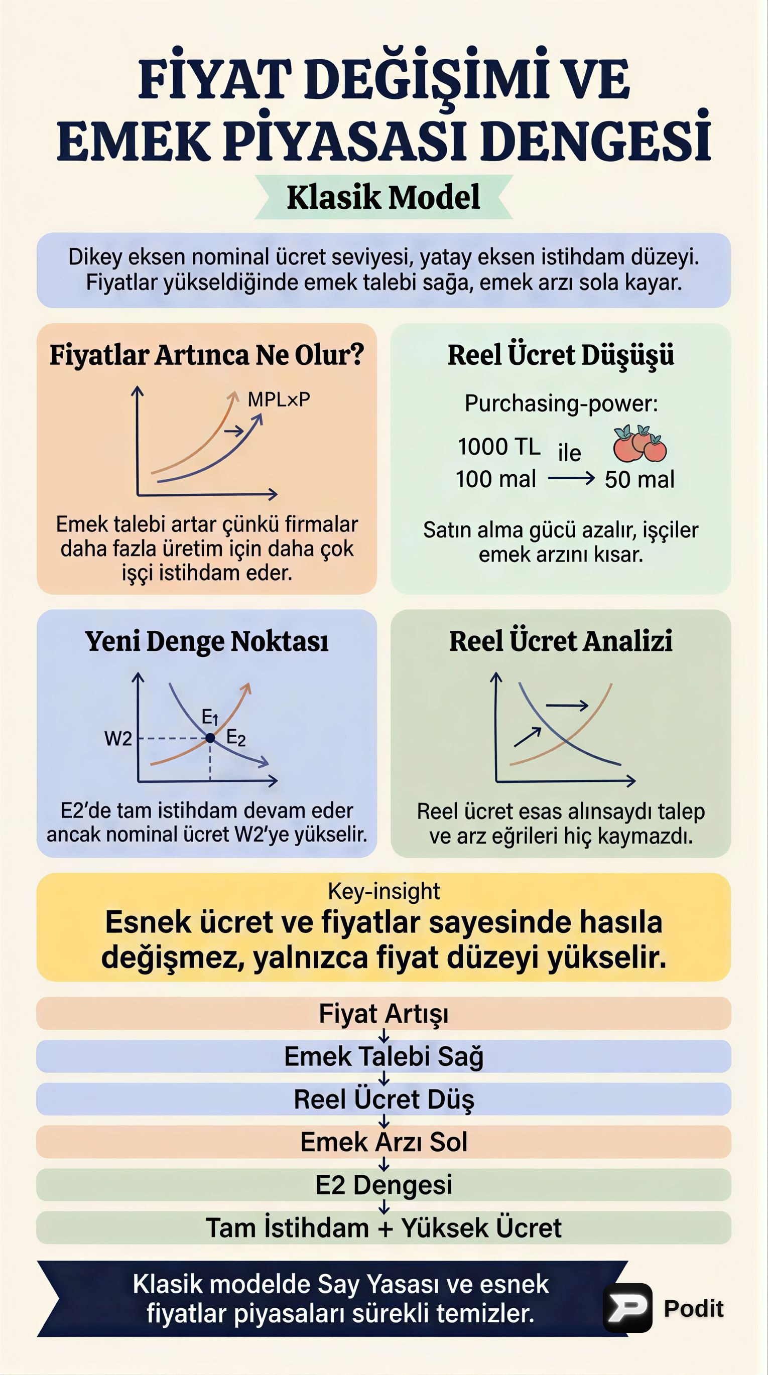 Klasik İktisat Modelinde Denge ve İşsizlik - görsel özet infografik