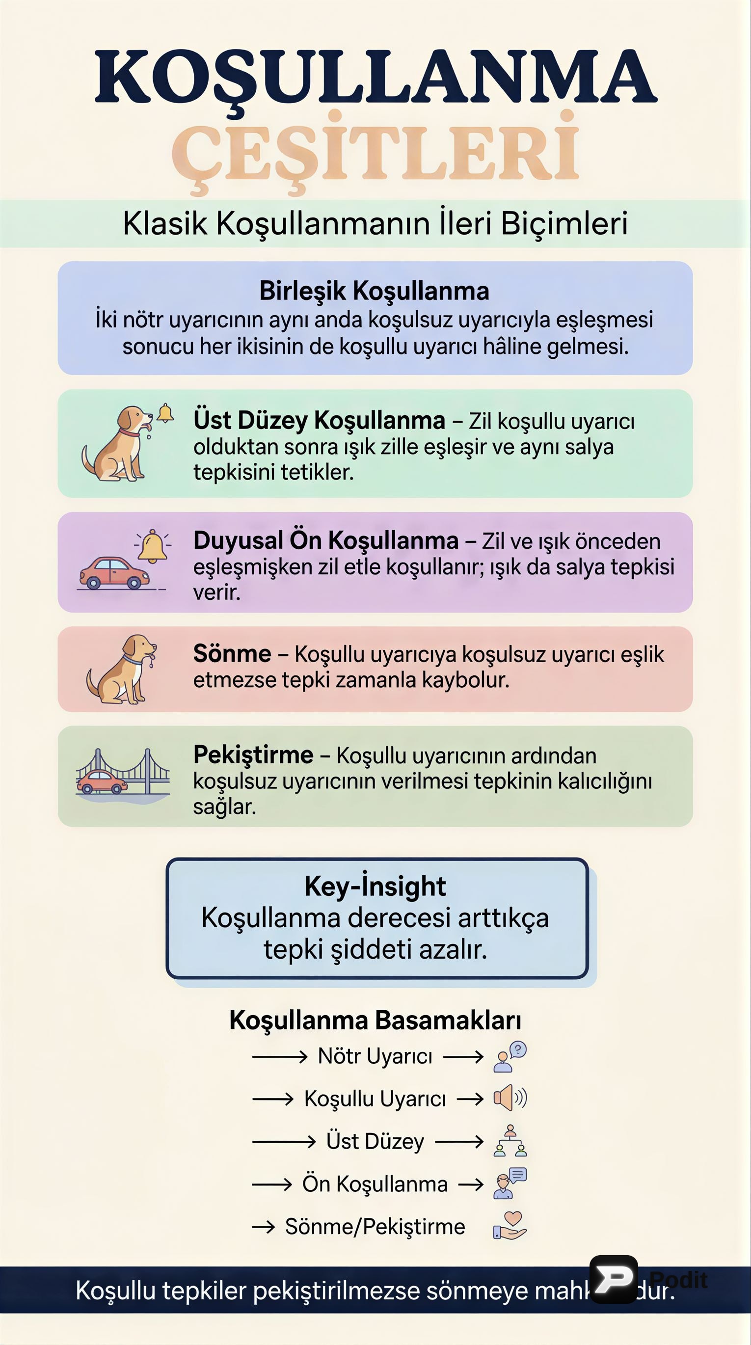 Klasik Koşullanma Mekanizmaları ve Kavramları - görsel özet infografik