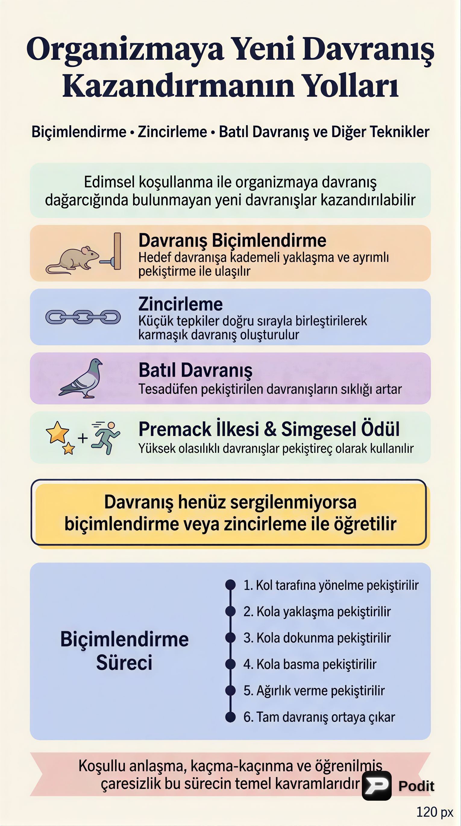 Edimsel Koşullanma ve Davranış Kazandırma Yöntemleri - görsel özet infografik