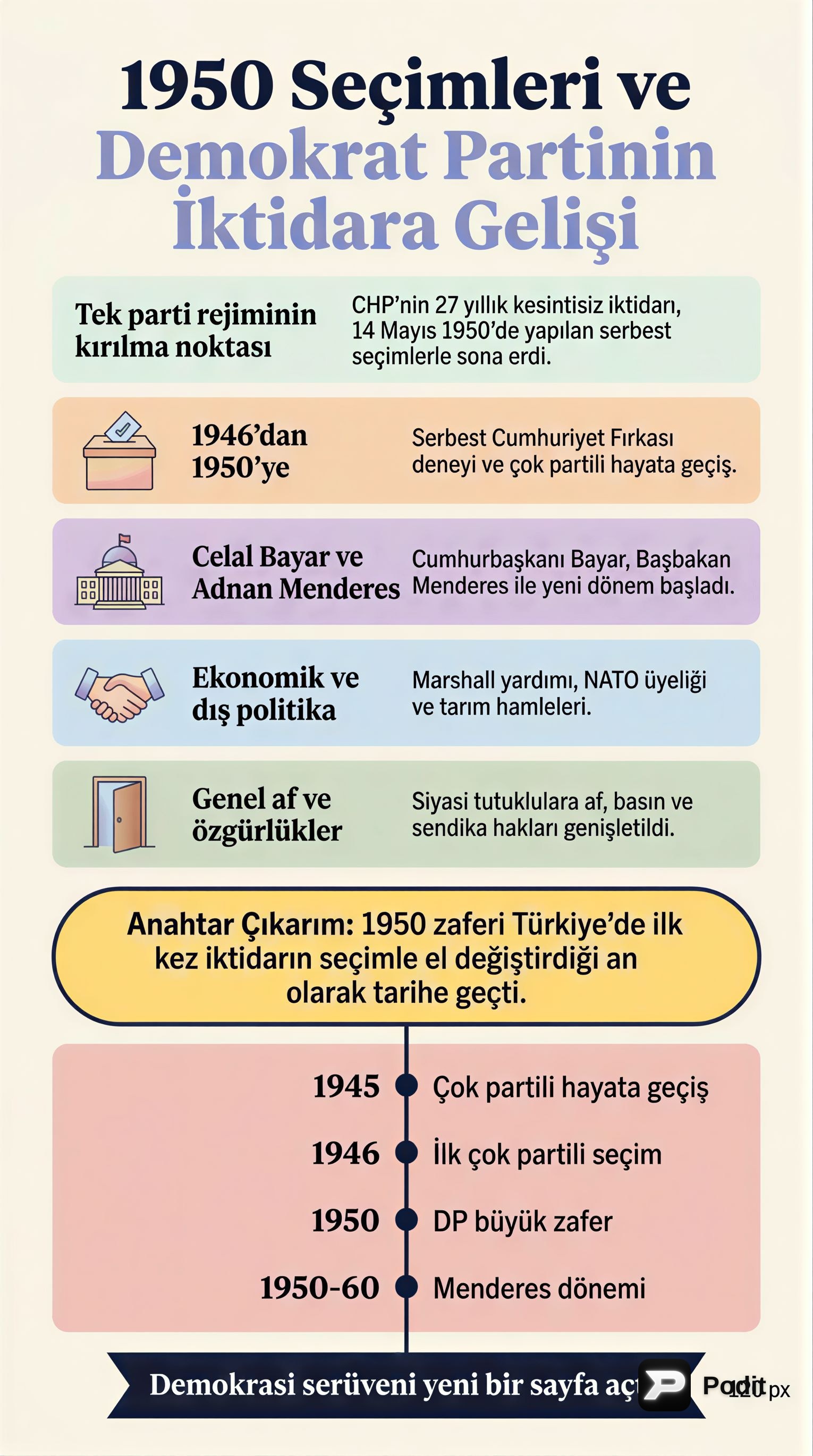Türk Siyasi Tarihinde Demokrat Parti Dönemi - görsel özet infografik