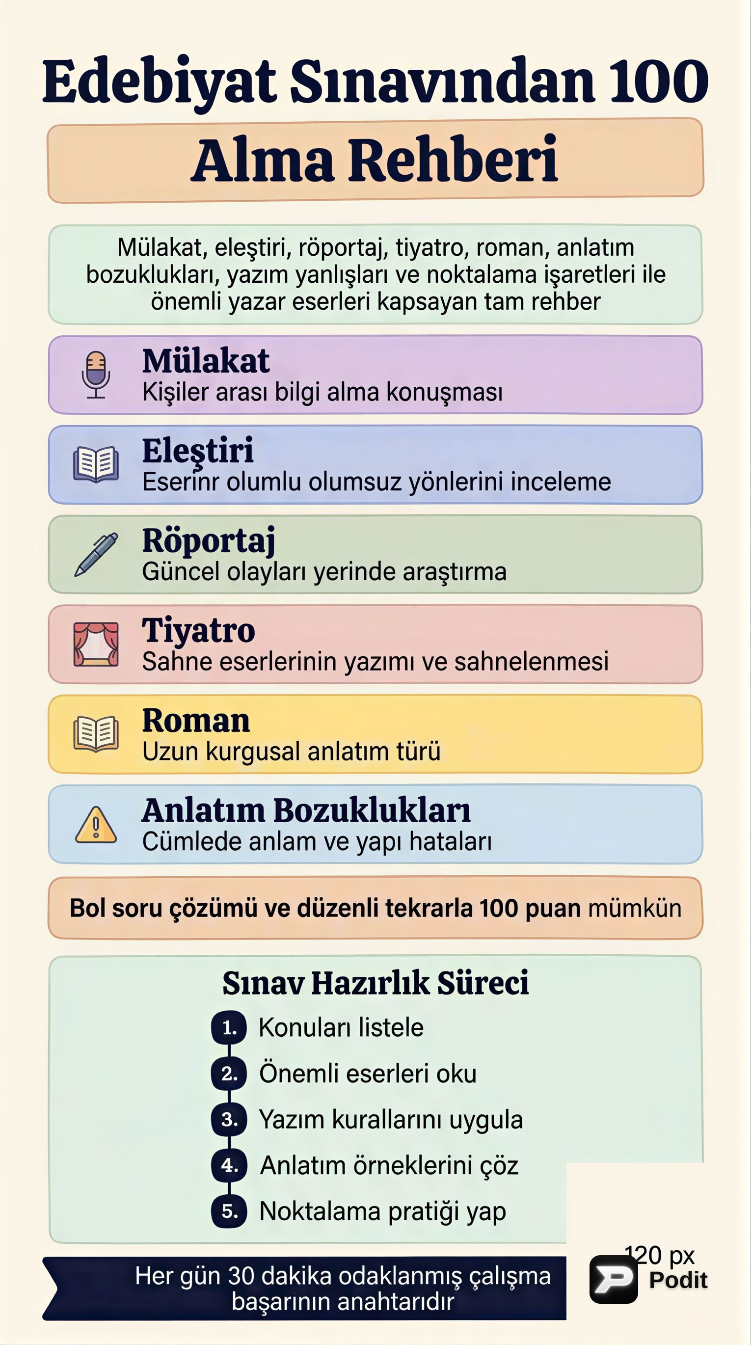 Edebiyat ve Dil Bilgisi Temel Konuları - görsel özet infografik