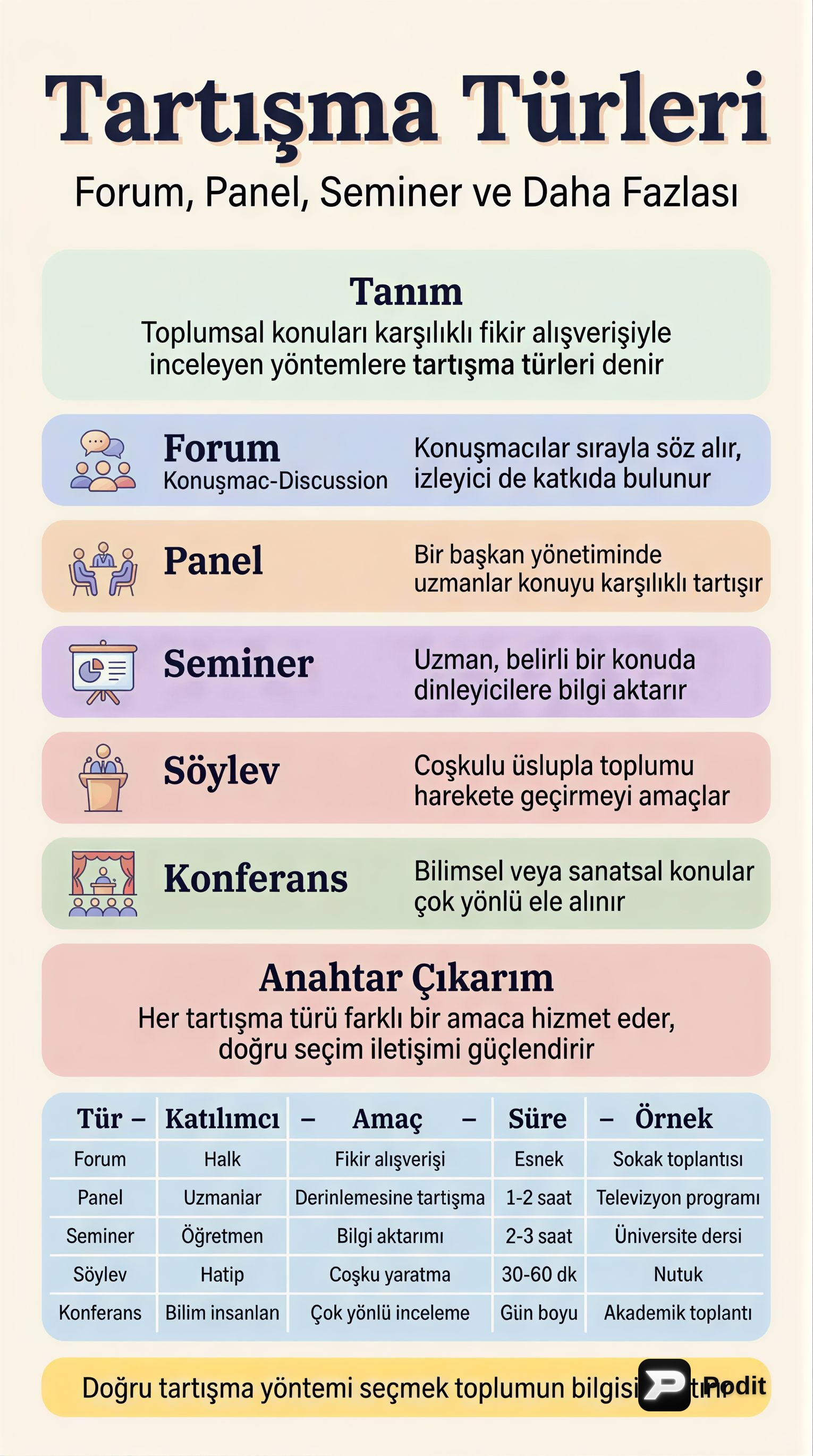 Edebi Türler ve İletişim Biçimleri - görsel özet infografik