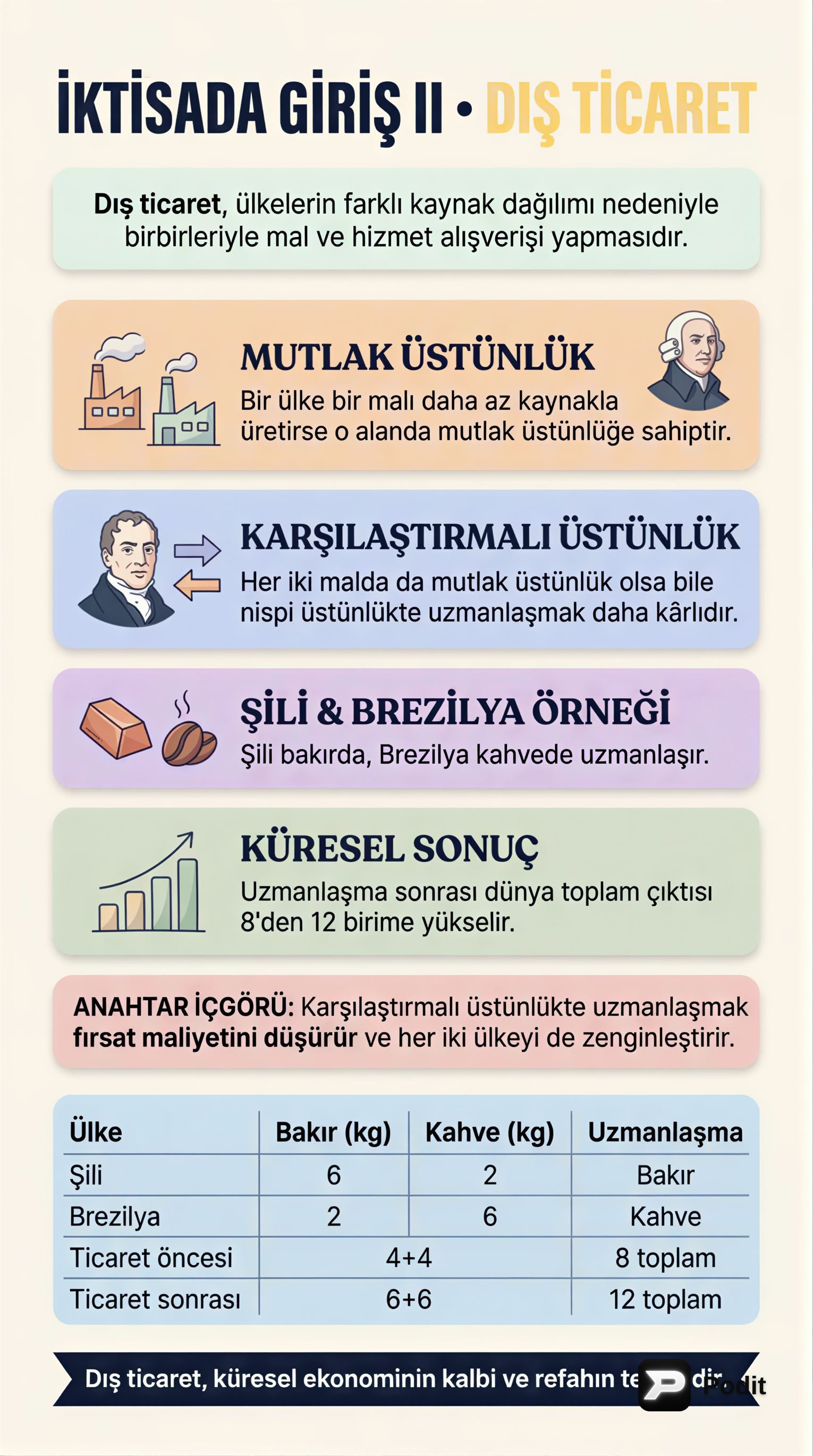 Dış Ticaret, Uzmanlaşma, Ödemeler Dengesi ve Döviz Piyasası - görsel özet infografik