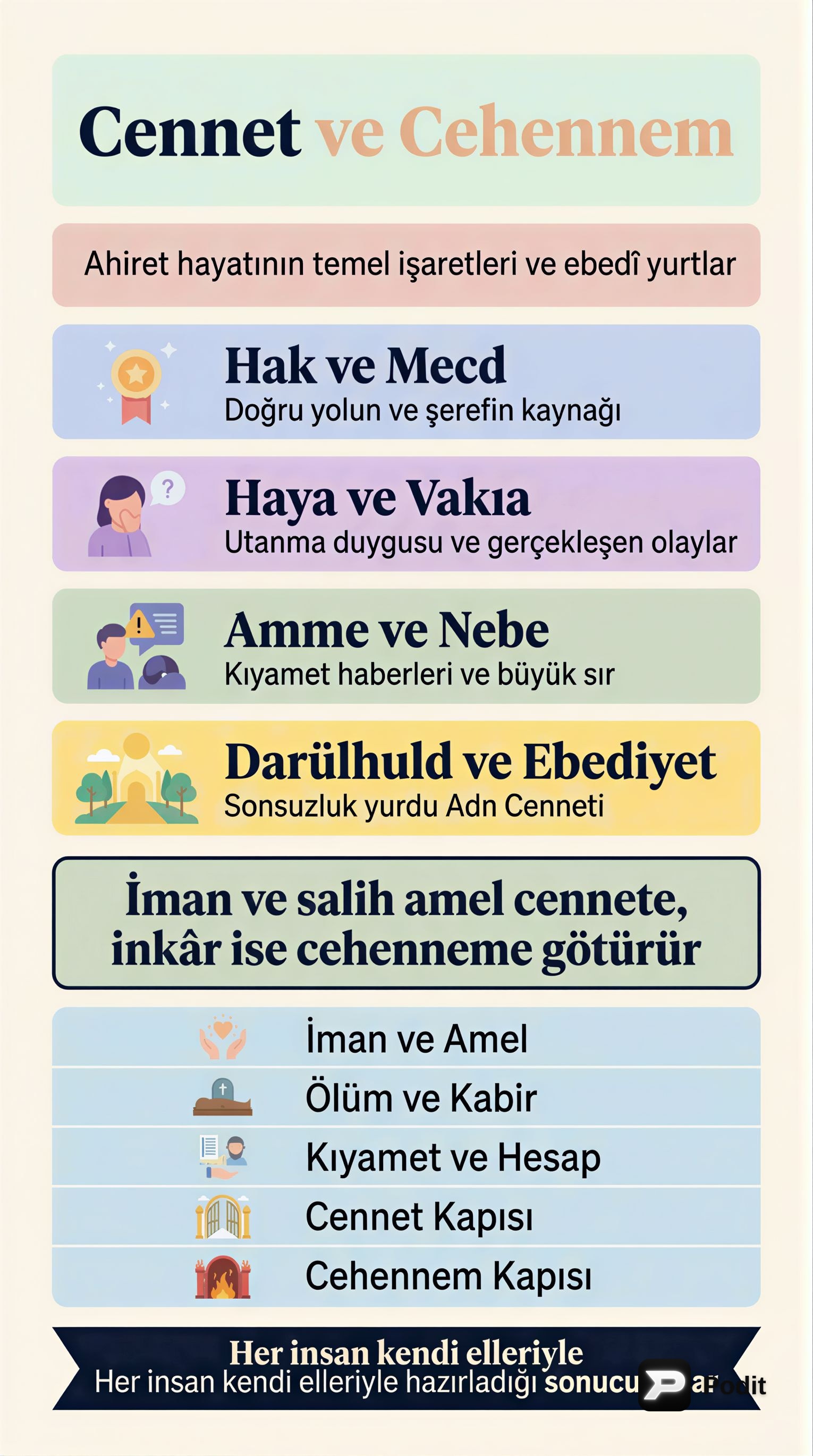 İslam'da Kıyamet, Cennet ve Cehennem Kavramları - görsel özet infografik