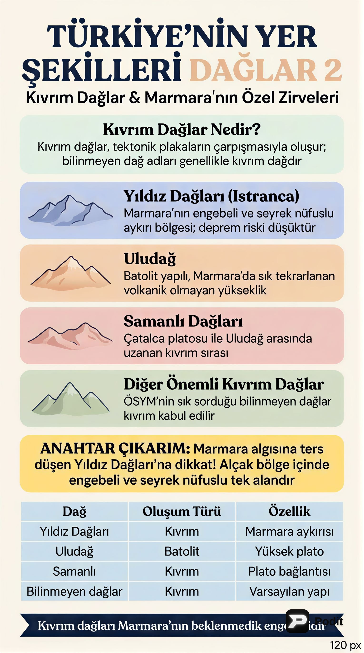 Türkiye'nin Yer Şekilleri: Dağlar - görsel özet infografik