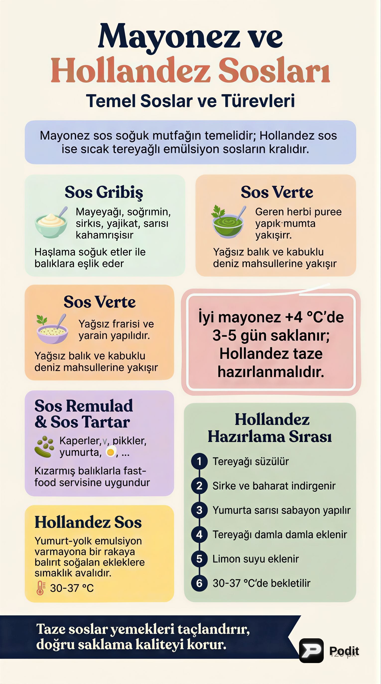 Mayonez ve Hollandaise Soslar: Özellikleri ve Türevleri - görsel özet infografik