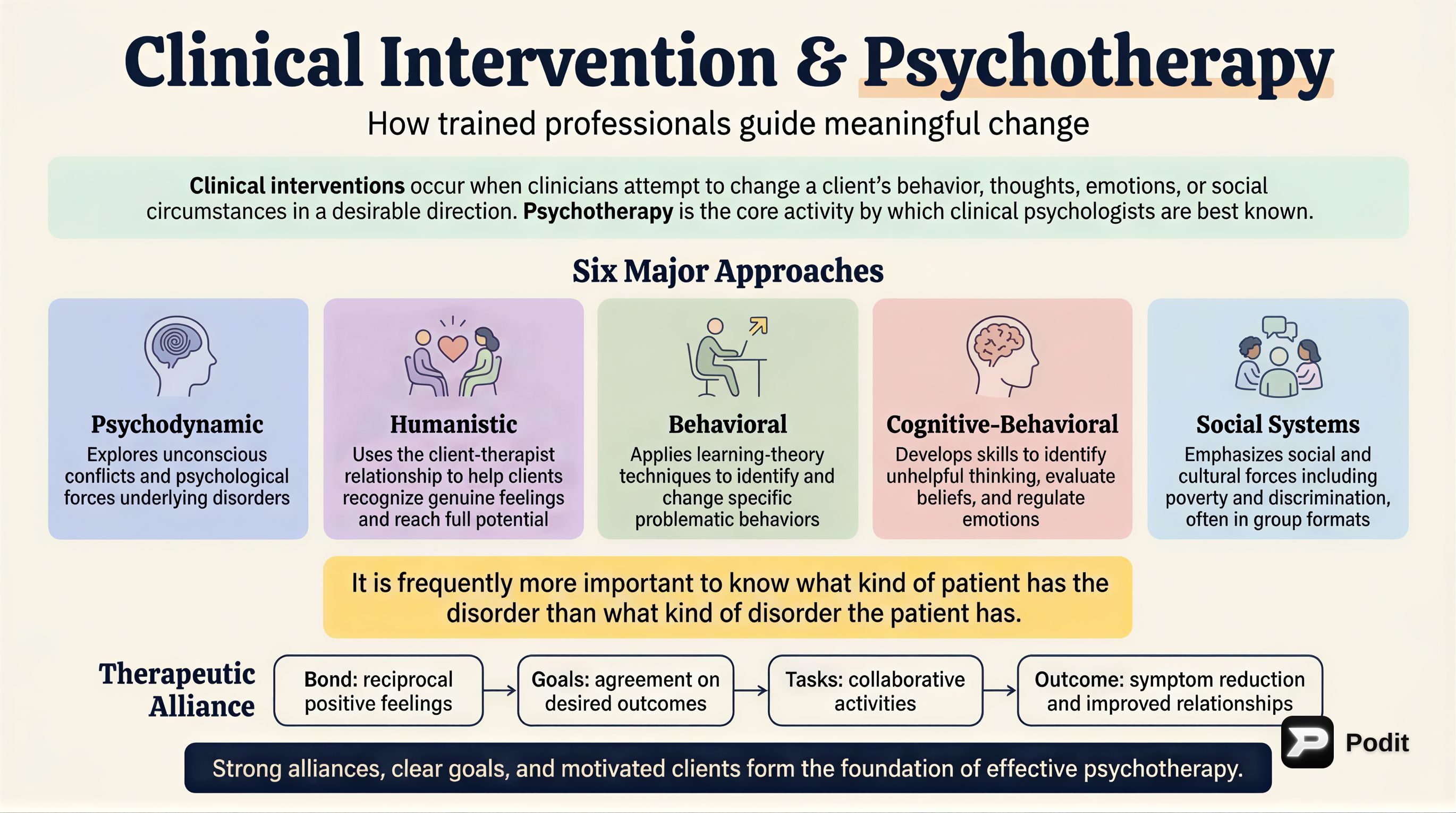 Understanding Clinical Intervention and Psychotherapy: Approaches, Alliance, and Practice - görsel özet infografik