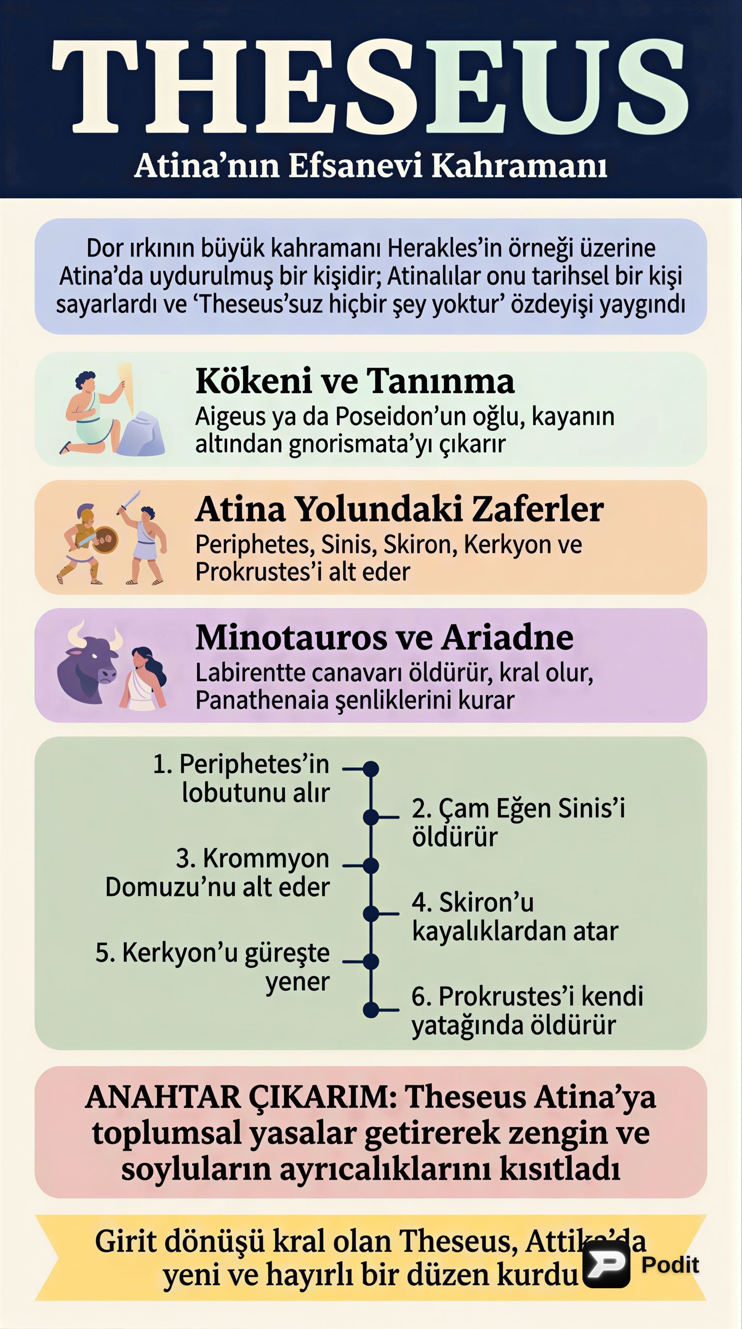 Yunan Mitolojisinin İki Büyük Kahramanı: Theseus ve Bellerophontes - görsel özet infografik