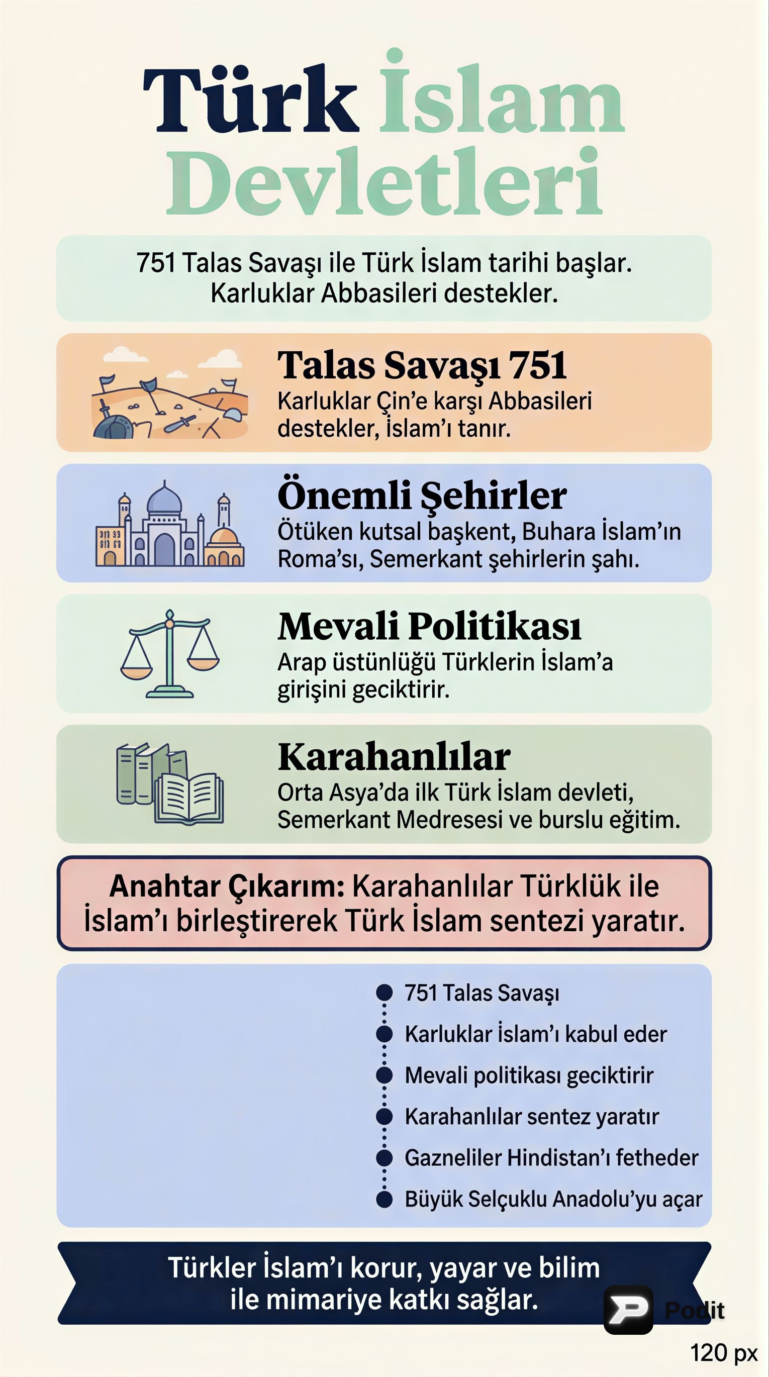 Türk İslam Devletleri: Kuruluş, Yükseliş ve Medeniyet - görsel özet infografik