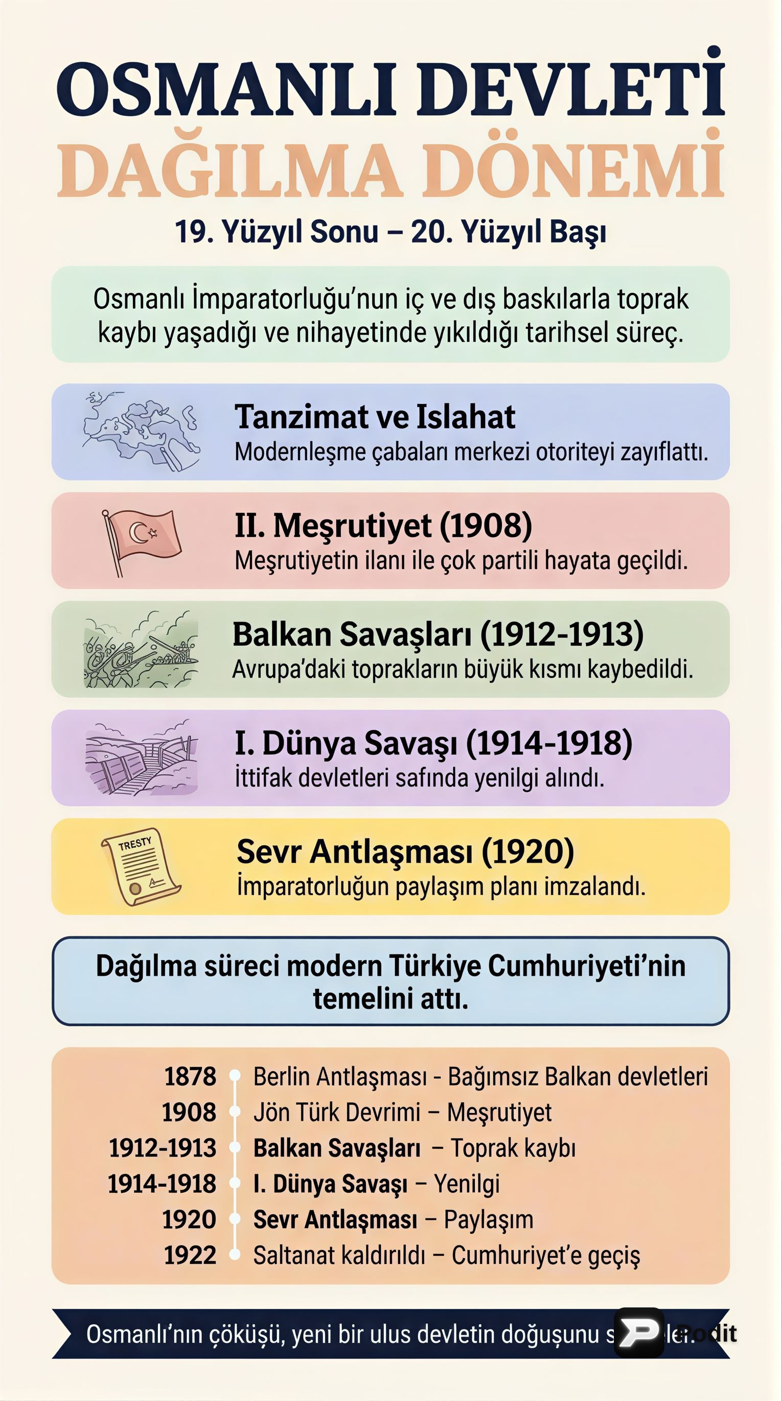 Osmanlı Devleti'nin Dağılma Dönemi: Nedenleri ve Sonuçları - görsel özet infografik
