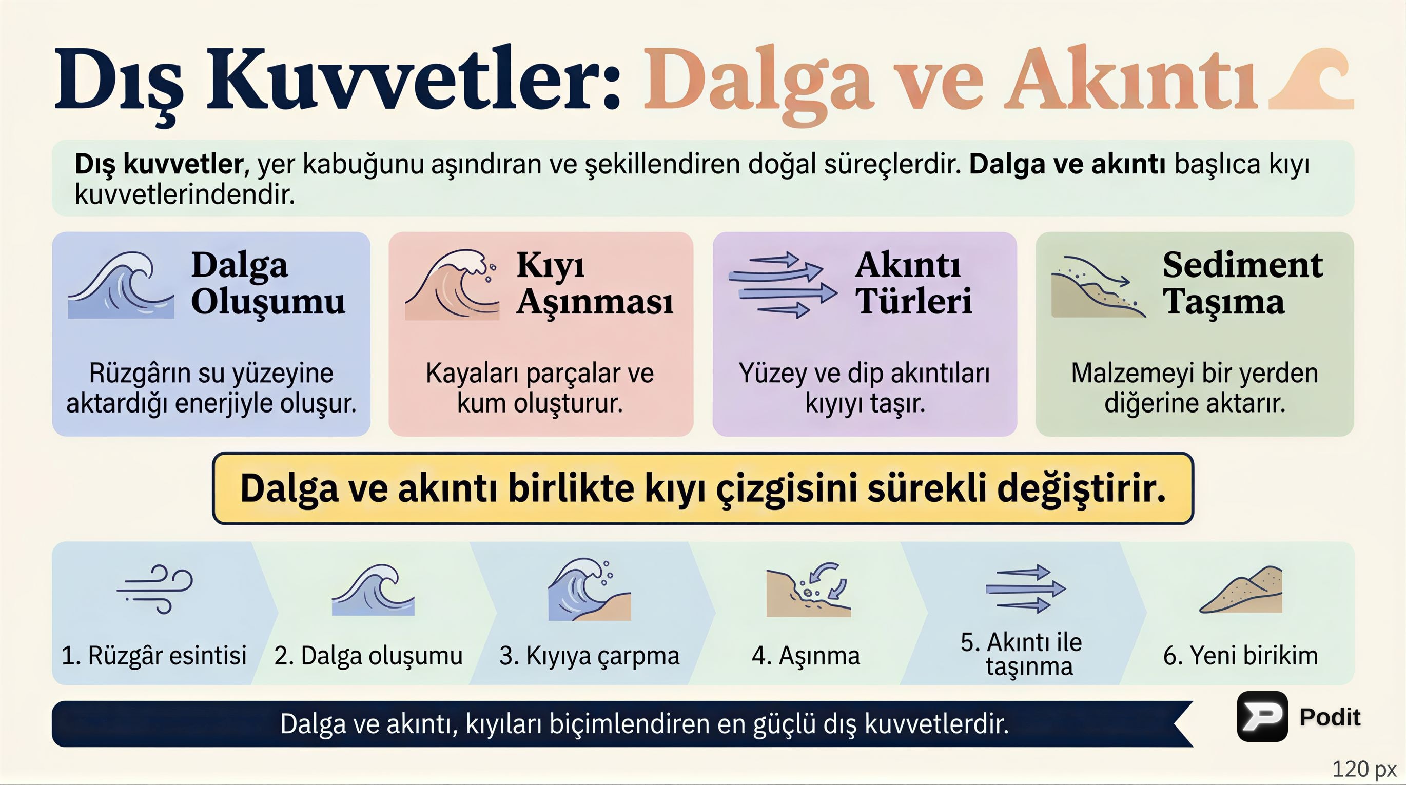 Gelgit Kuvvetleri, Dalgalar ve Akıntılar - görsel özet infografik