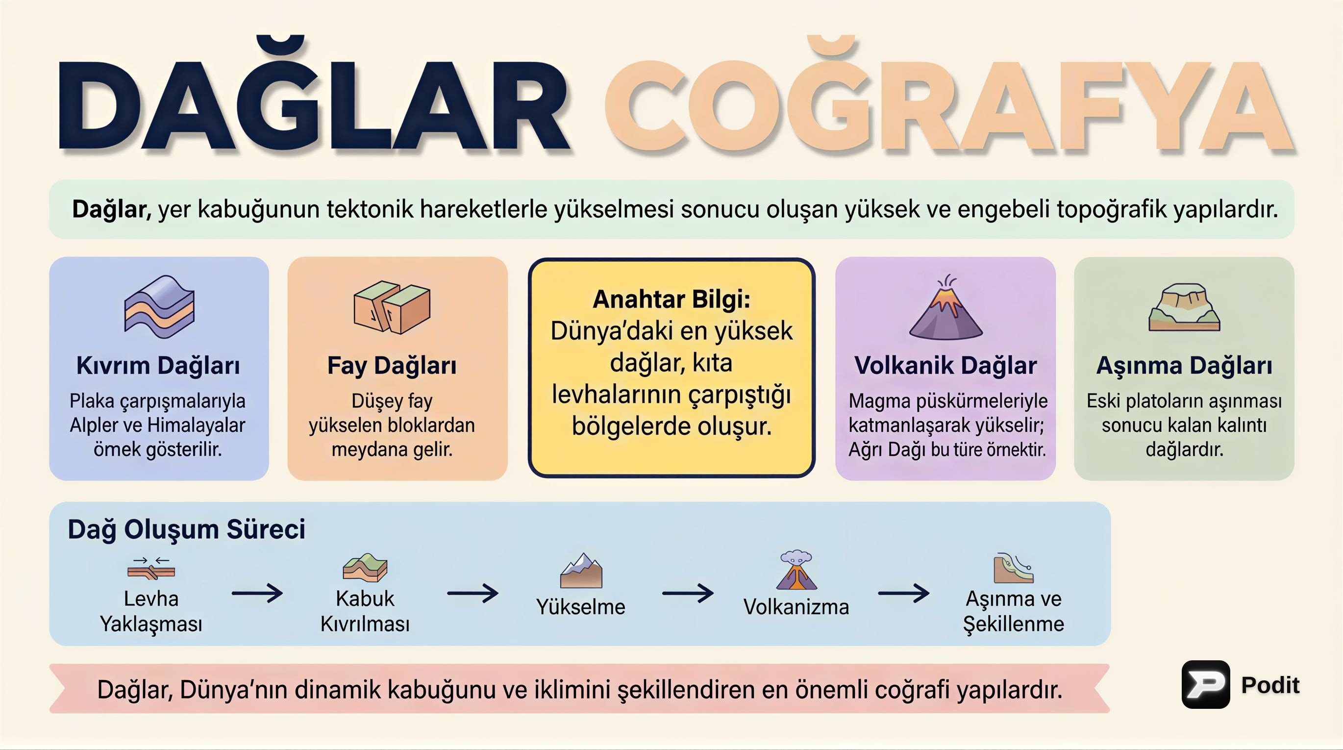 Coğrafyada Dağlar: Oluşumları ve Önemi - görsel özet infografik
