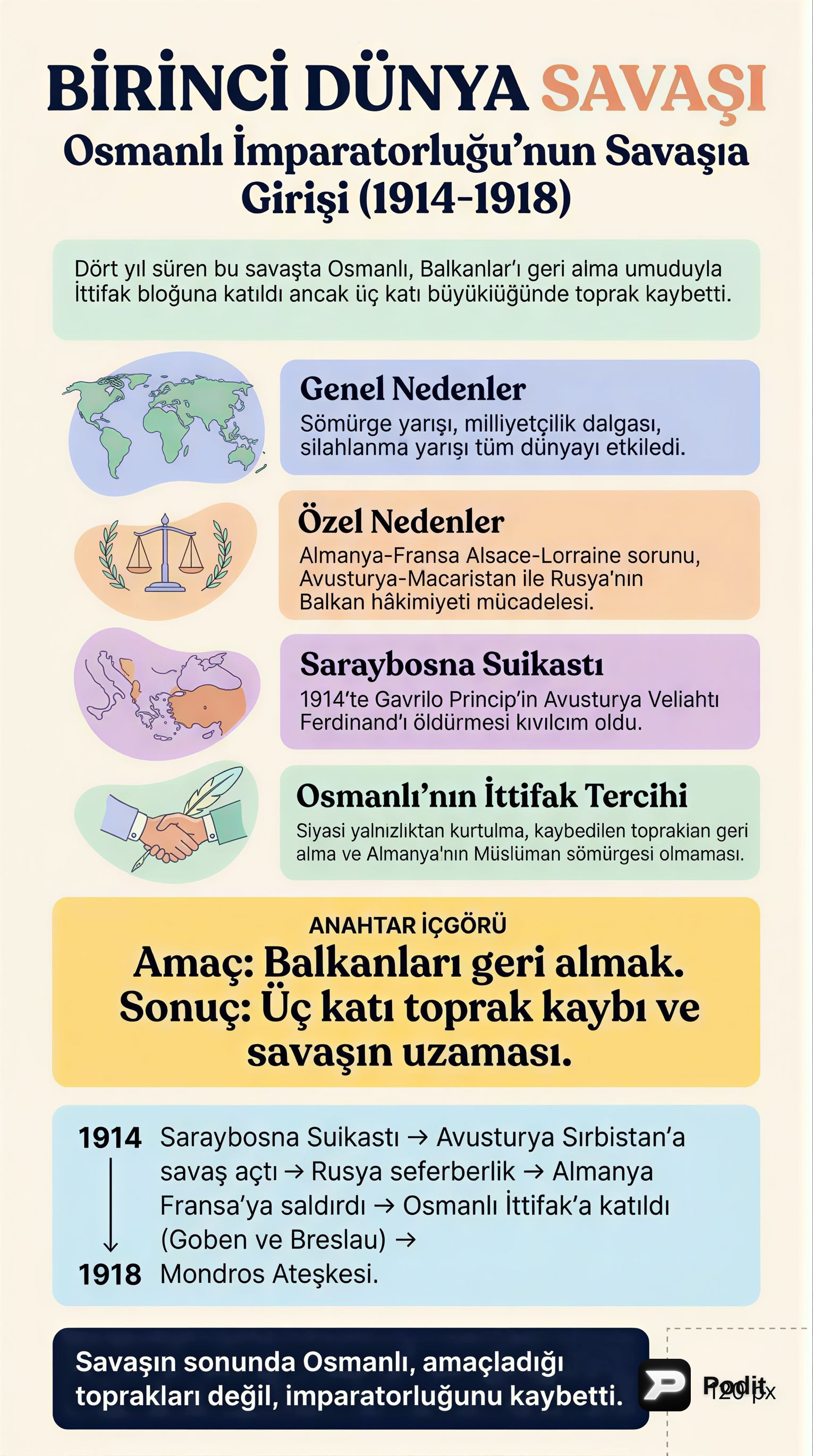 Birinci Dünya Savaşı ve Osmanlı Cepheleri - görsel özet infografik