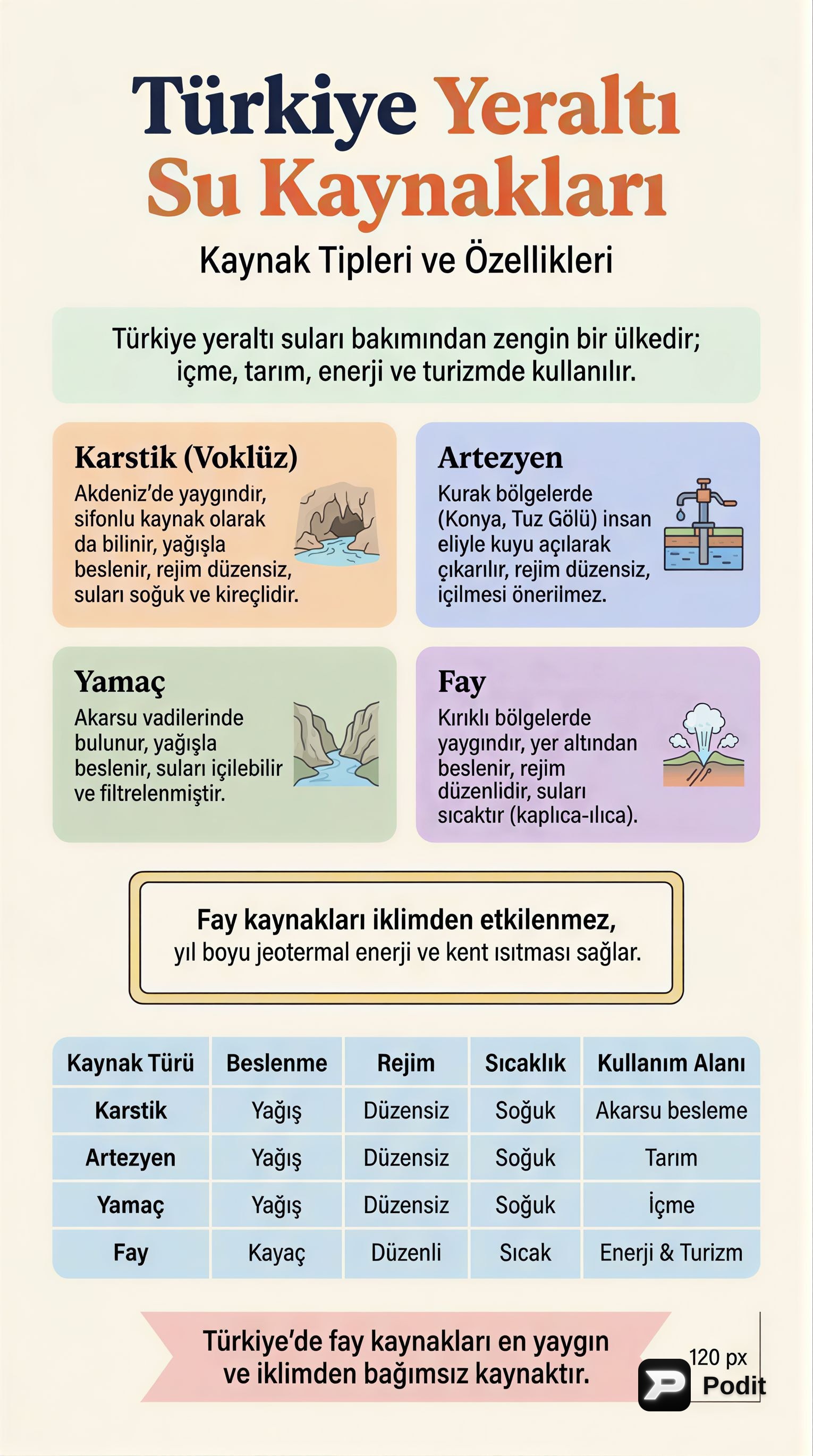 Türkiye'nin Yeraltı Suları ve Kaynak Tipleri - görsel özet infografik