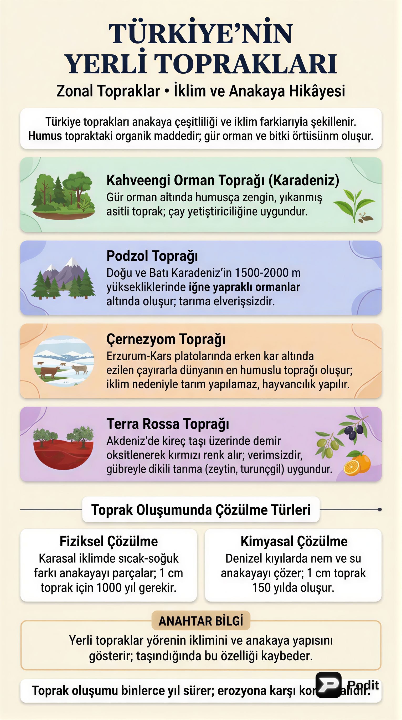 Türkiye Toprak Varlığı ve Oluşum Süreçleri - görsel özet infografik