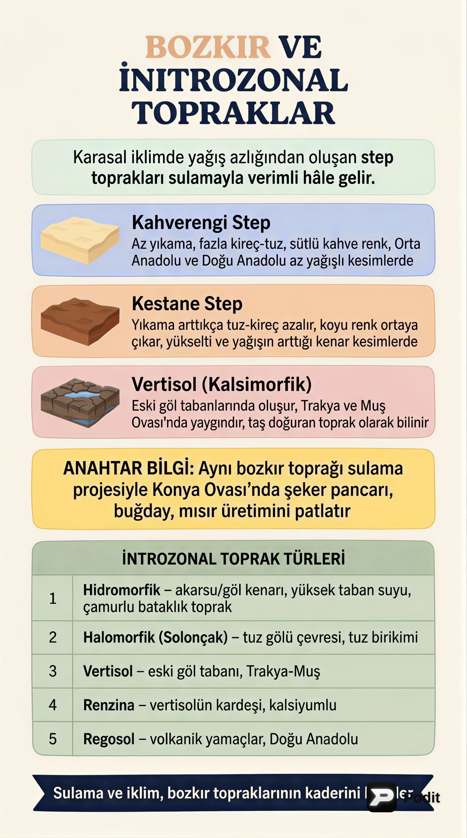 Toprak Tipleri ve Coğrafi Dağılımları - görsel özet infografik
