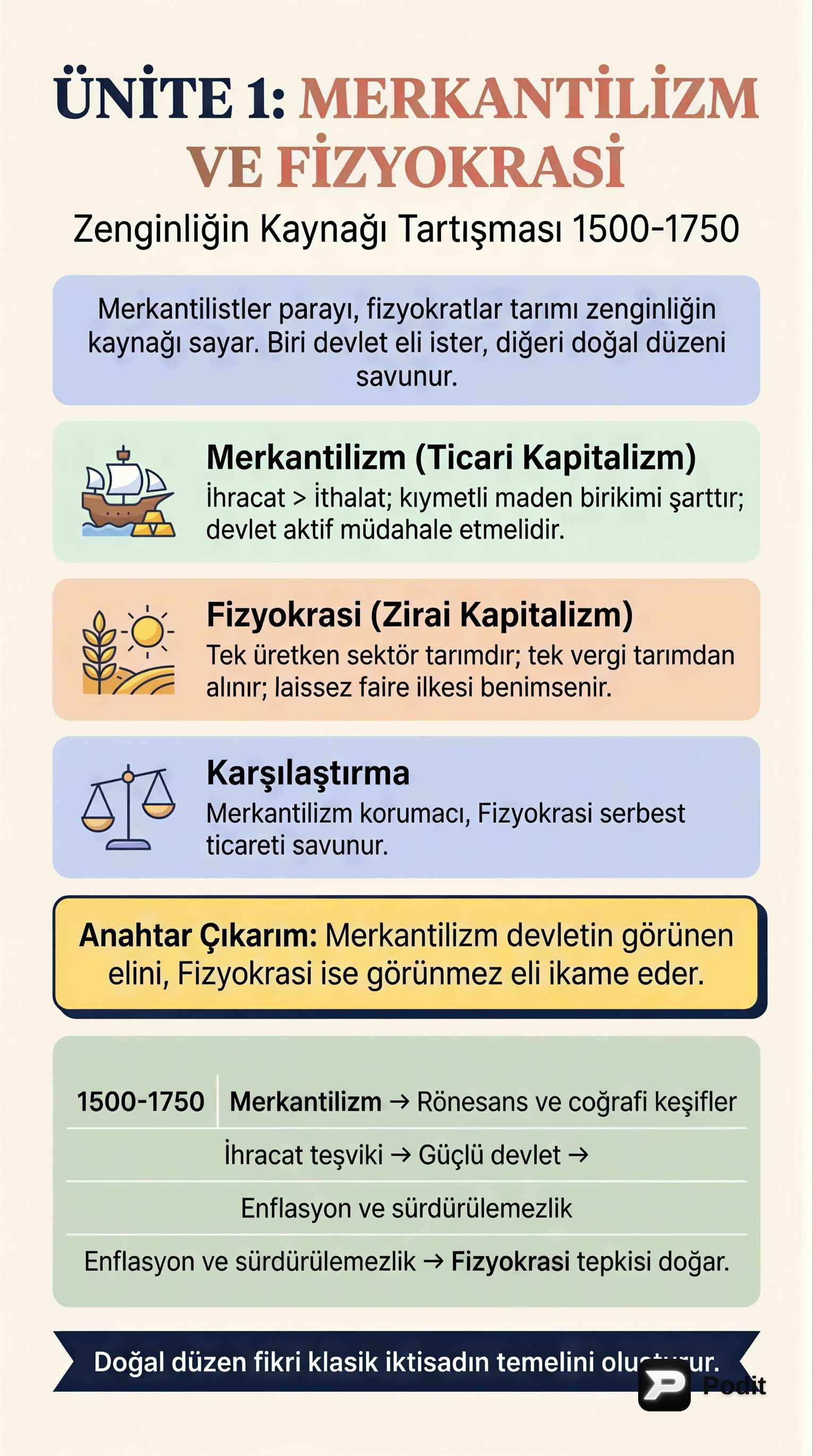 Merkantilizmden Keynes'e: İktisadi Düşünce Okulları - görsel özet infografik