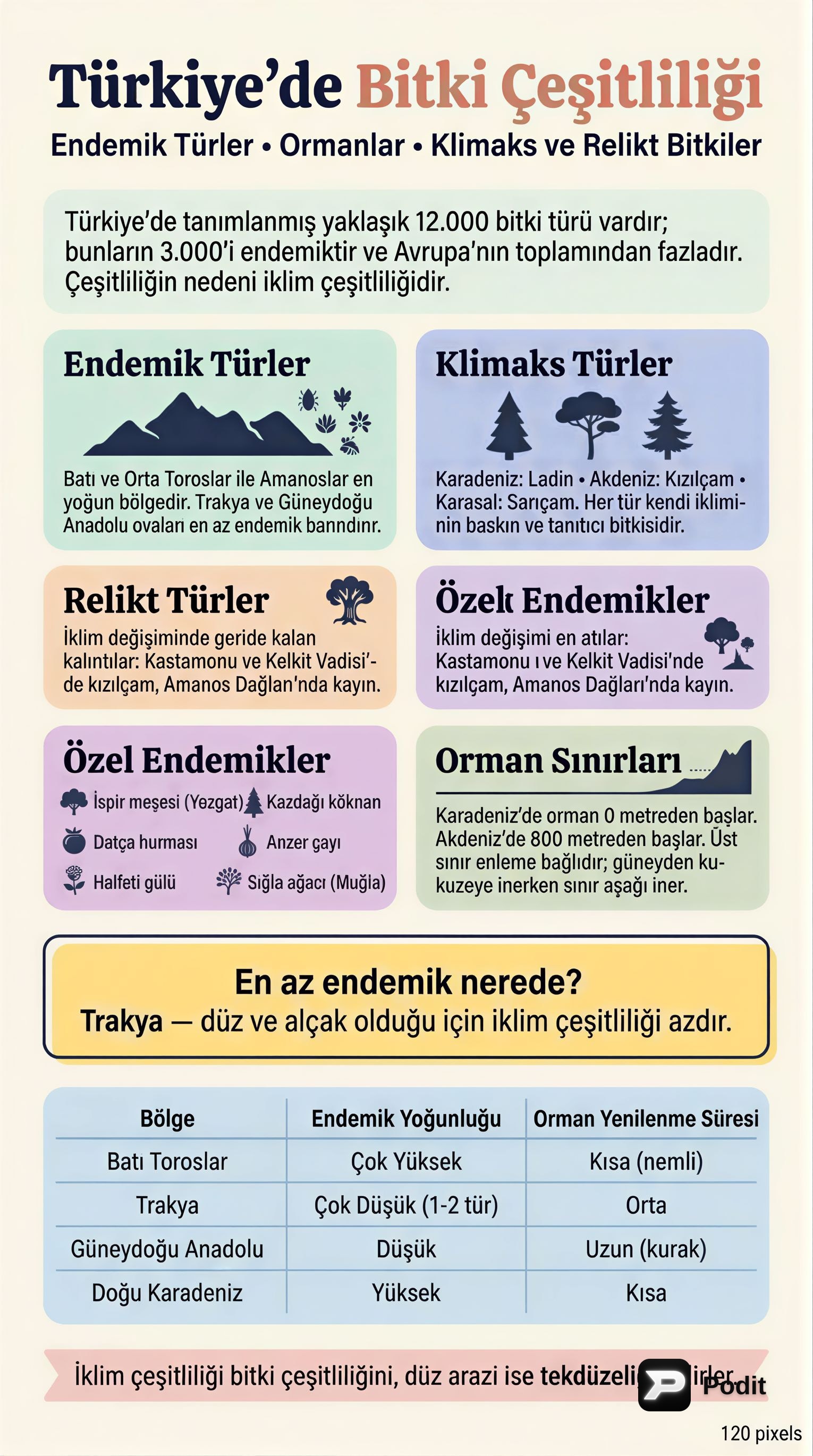 Türkiye'de Bitki Varlığı ve Özellikleri - görsel özet infografik