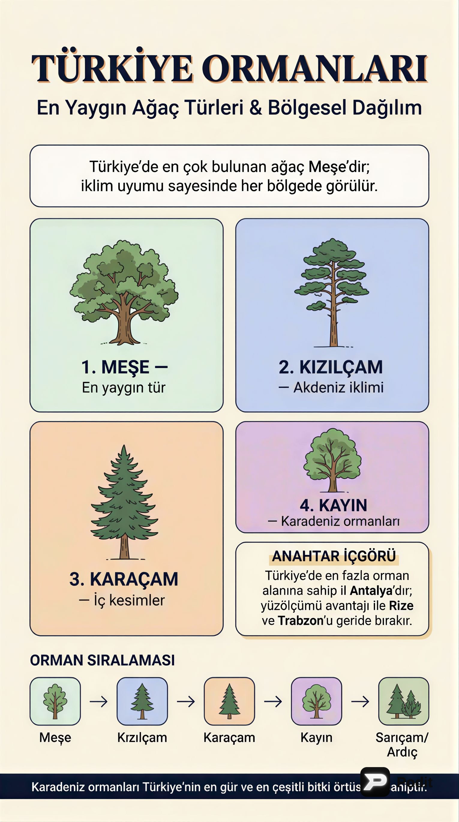 Türkiye Ormanları: Ağaç Türleri ve Dağılımı - görsel özet infografik