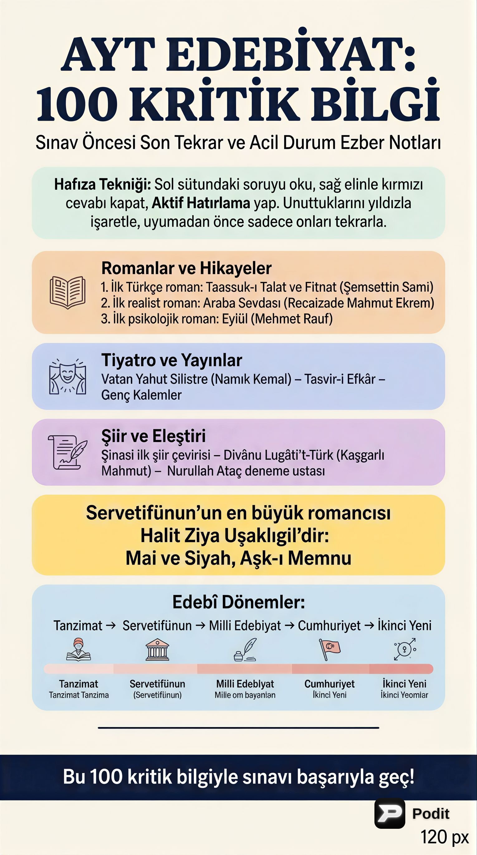AYT Edebiyat: 100 Kritik Bilgi Tekrarı - görsel özet infografik