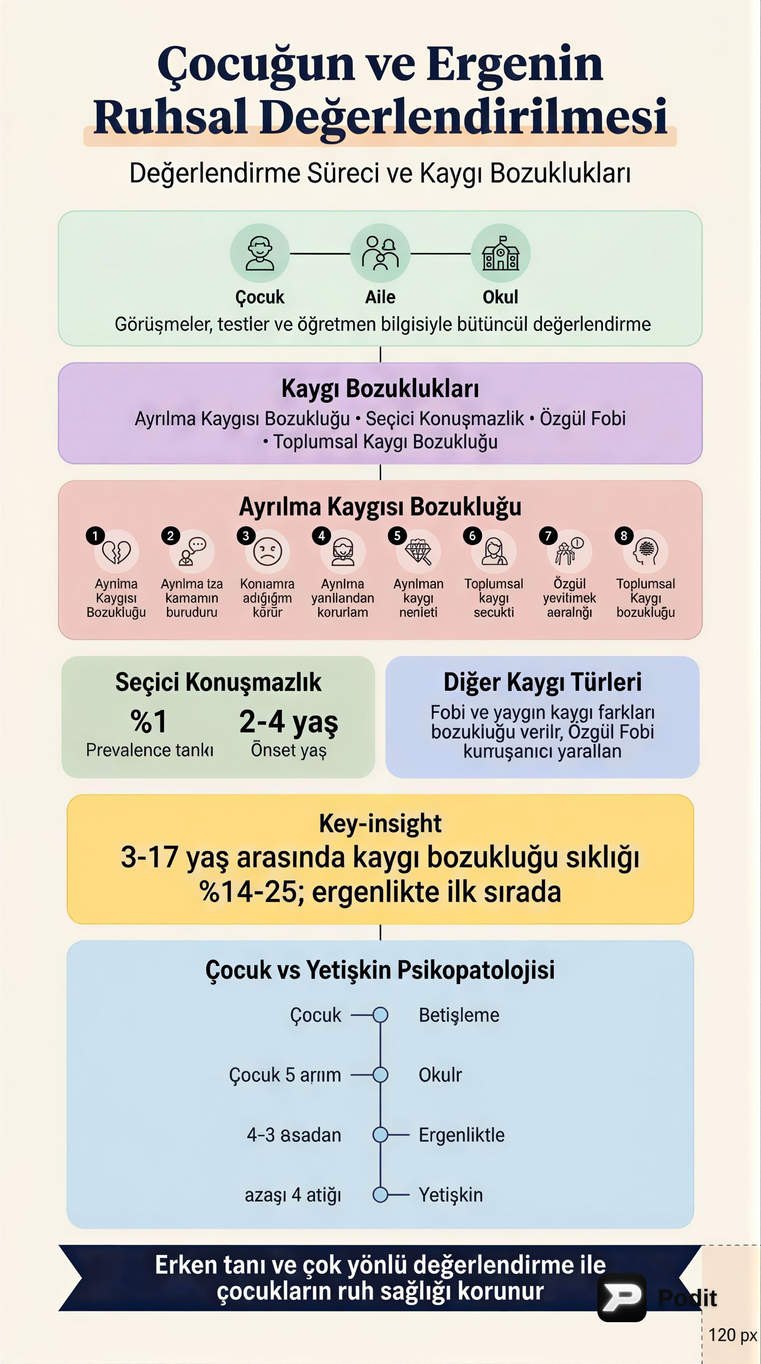 Çocuk ve Ergen Ruhsal Değerlendirmesi ve Bozuklukları - görsel özet infografik