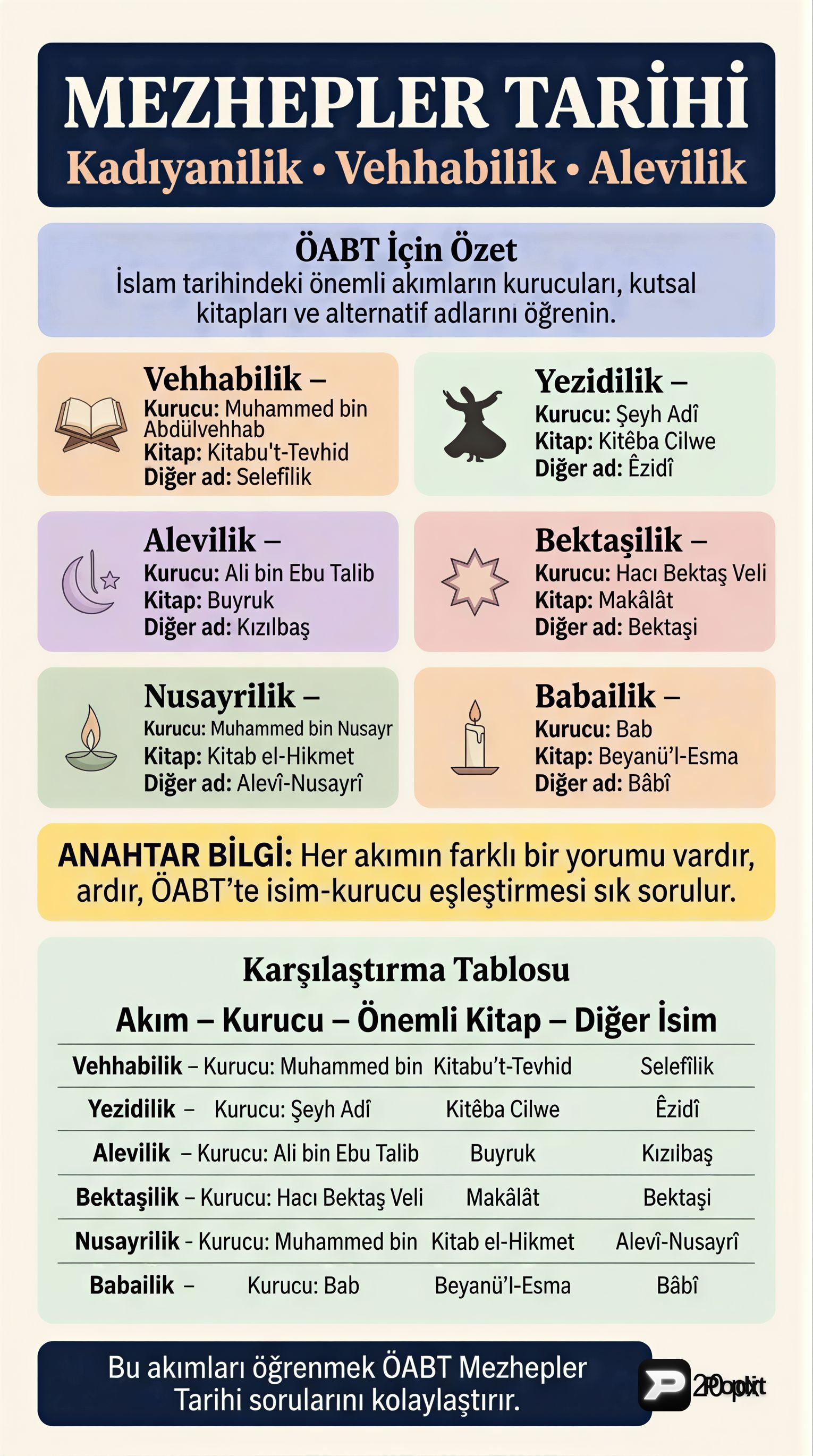 İslam Mezhepleri Tarihi: Kurucular ve Eserler - görsel özet infografik
