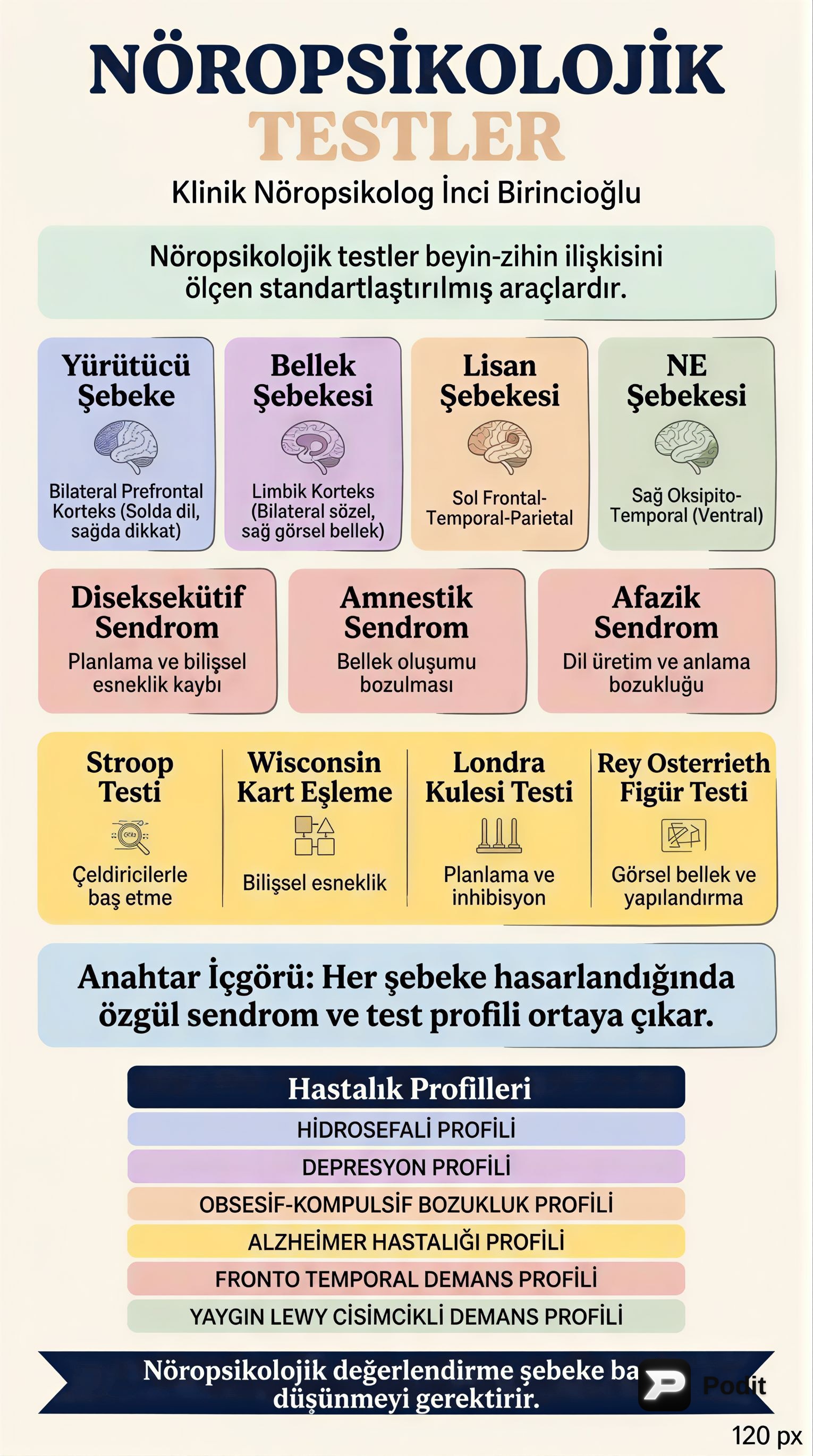 Nöropsikolojik Testler ve Klinik Sendromlar - görsel özet infografik