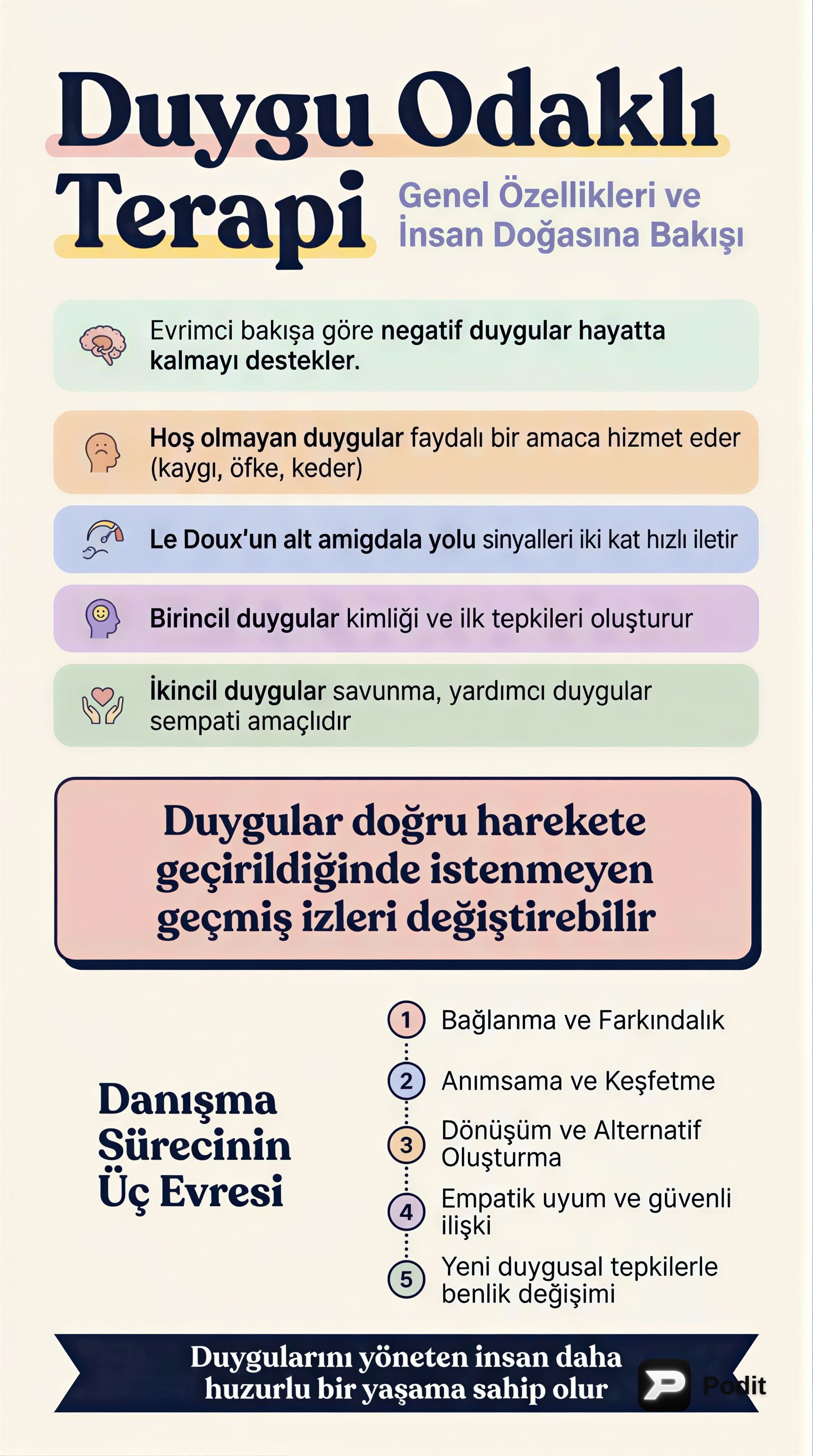 Duygu Odaklı Terapi: Genel Özellikleri ve Danışma Süreci - görsel özet infografik