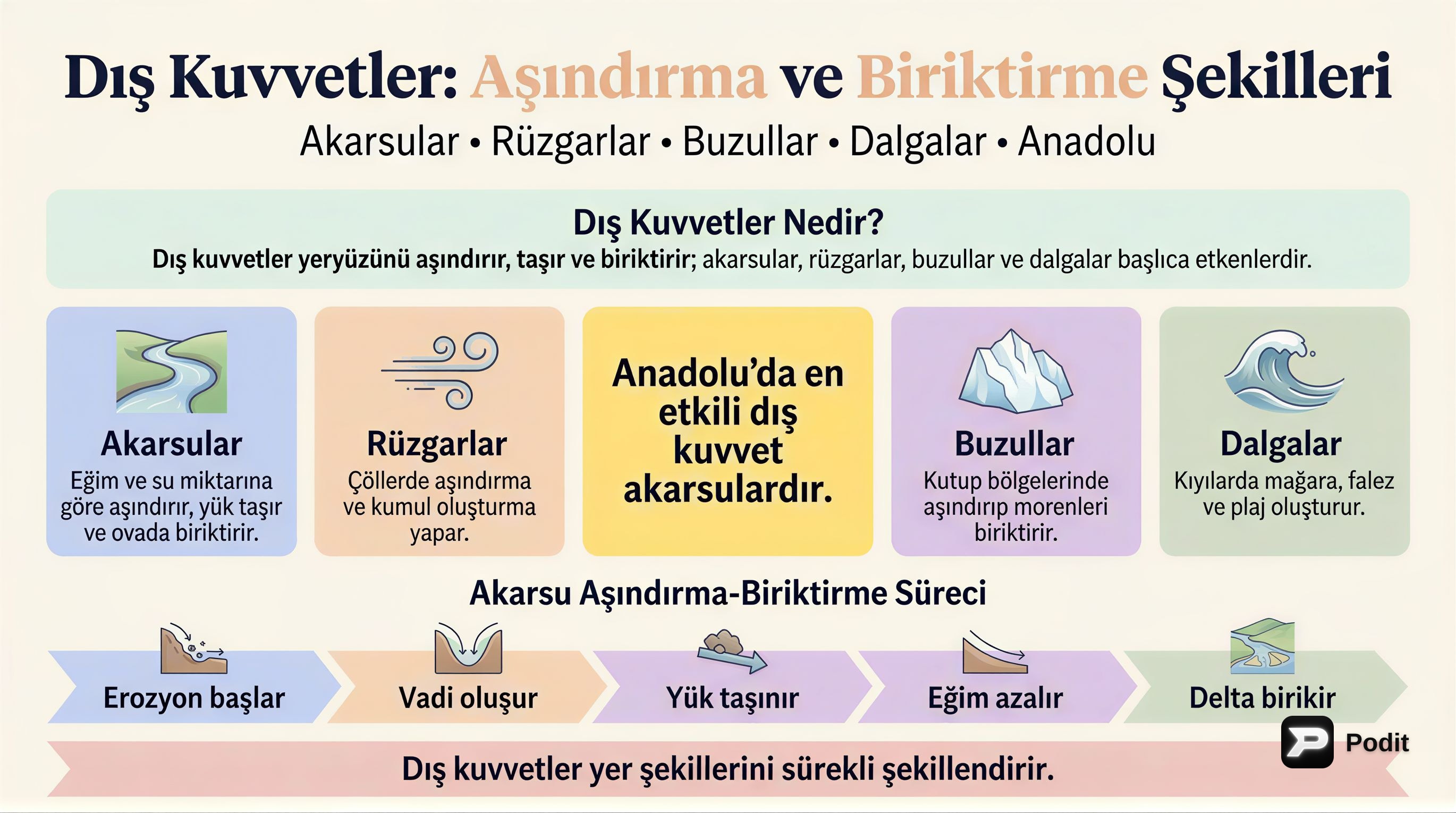 Aşındırma ve Biriktirme Şekilleri: Jeomorfolojik Süreçler - görsel özet infografik
