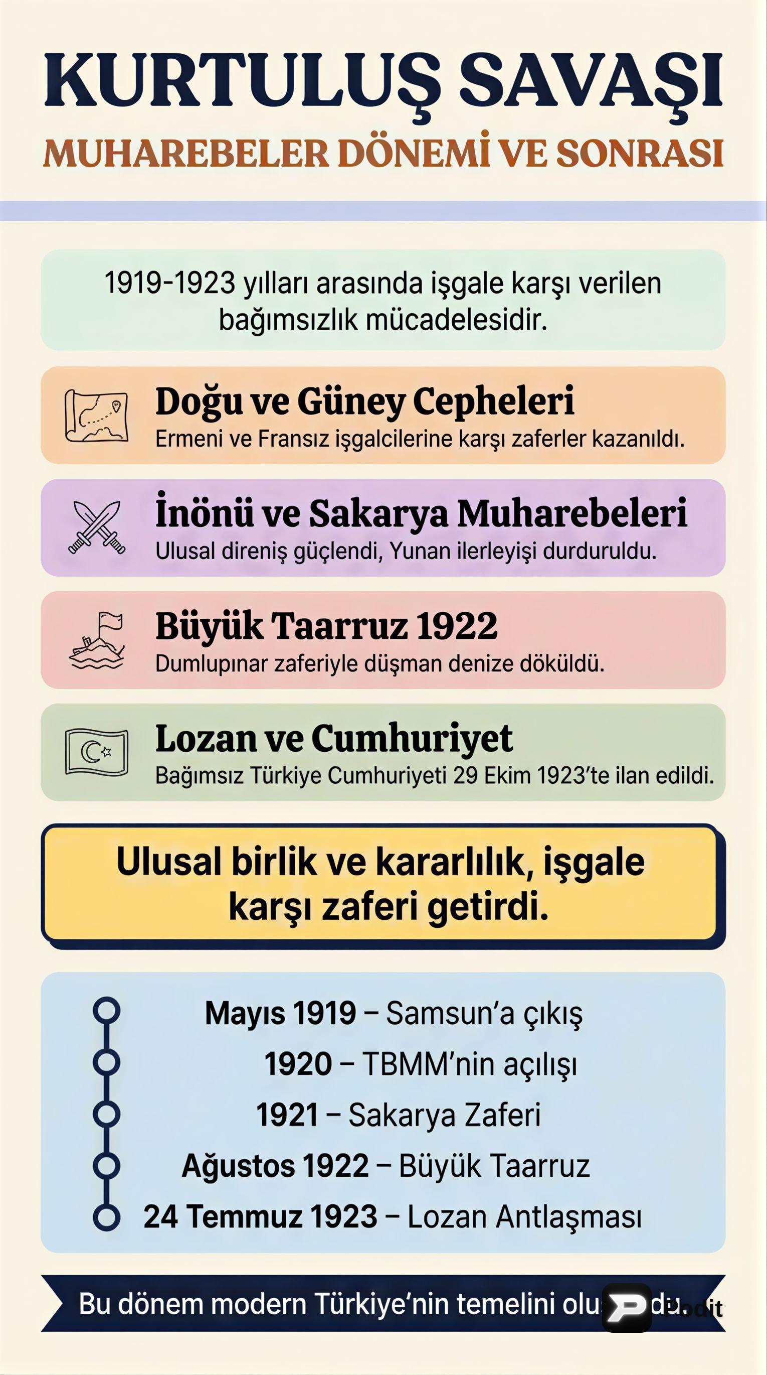 Kurtuluş Savaşı: Muharebeler ve Sonrası - görsel özet infografik